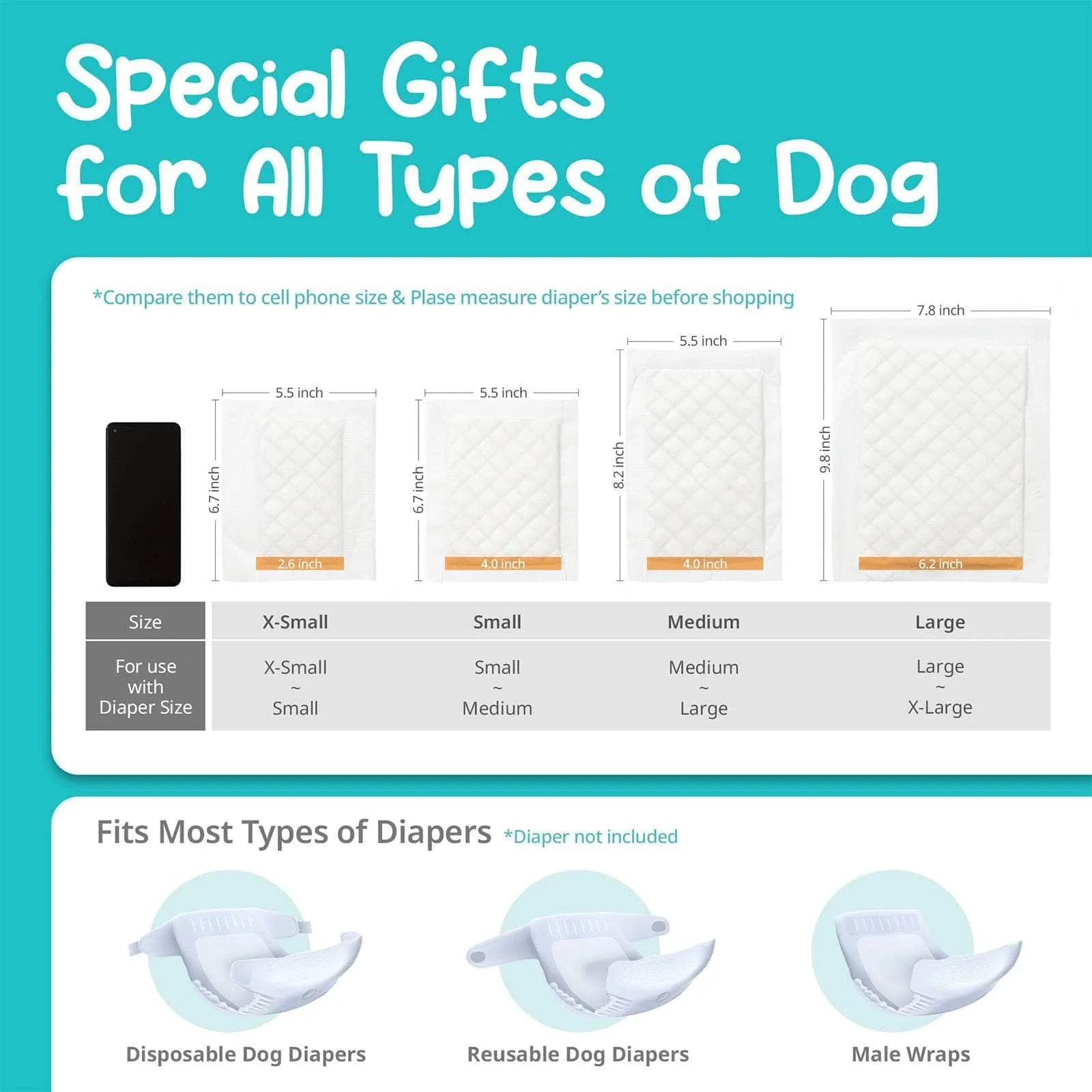 100 Ct L/S/XS Pet Dog Diaper Liners Booster Pads Disposable Adhesive