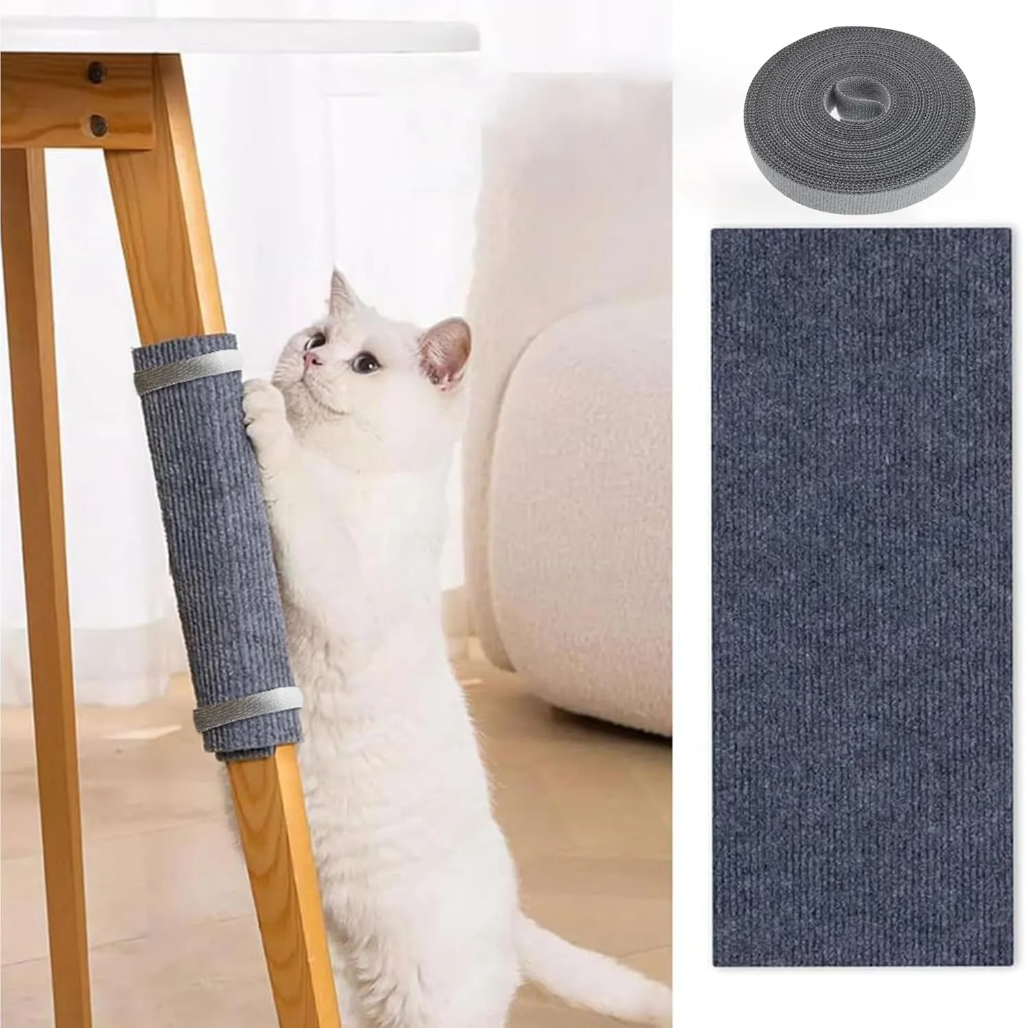 118x15.8 Trimmable Cat Scratching Post Carpet Cover Cat Scratcher Mat Self-Adhesive Cat Tree Shelves Replacement Parts Mat with 5M Cable Tie Couch Furniture Protector for Indoor Cats(Beige)