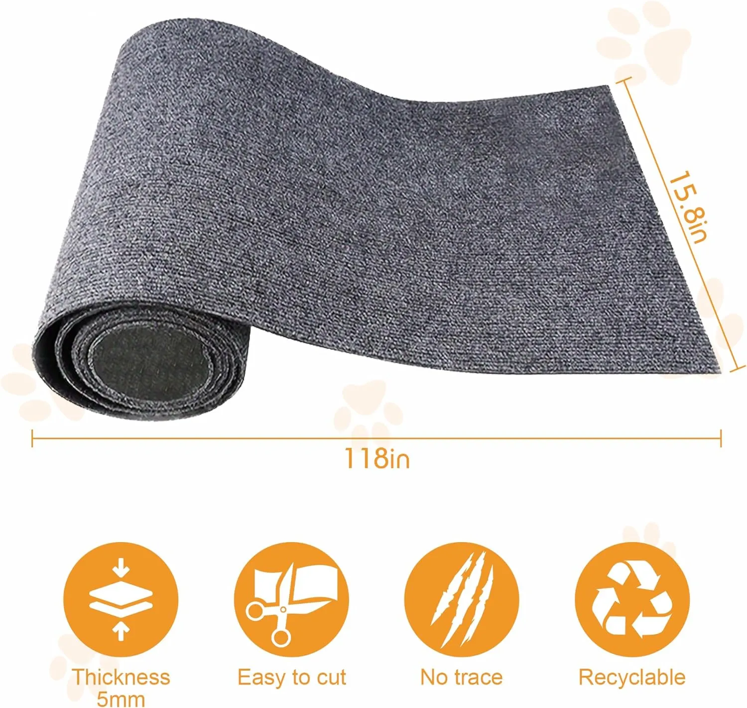 118x15.8 Trimmable Cat Scratching Post Carpet Cover Cat Scratcher Mat Self-Adhesive Cat Tree Shelves Replacement Parts Mat with 5M Cable Tie Couch Furniture Protector for Indoor Cats(Beige)