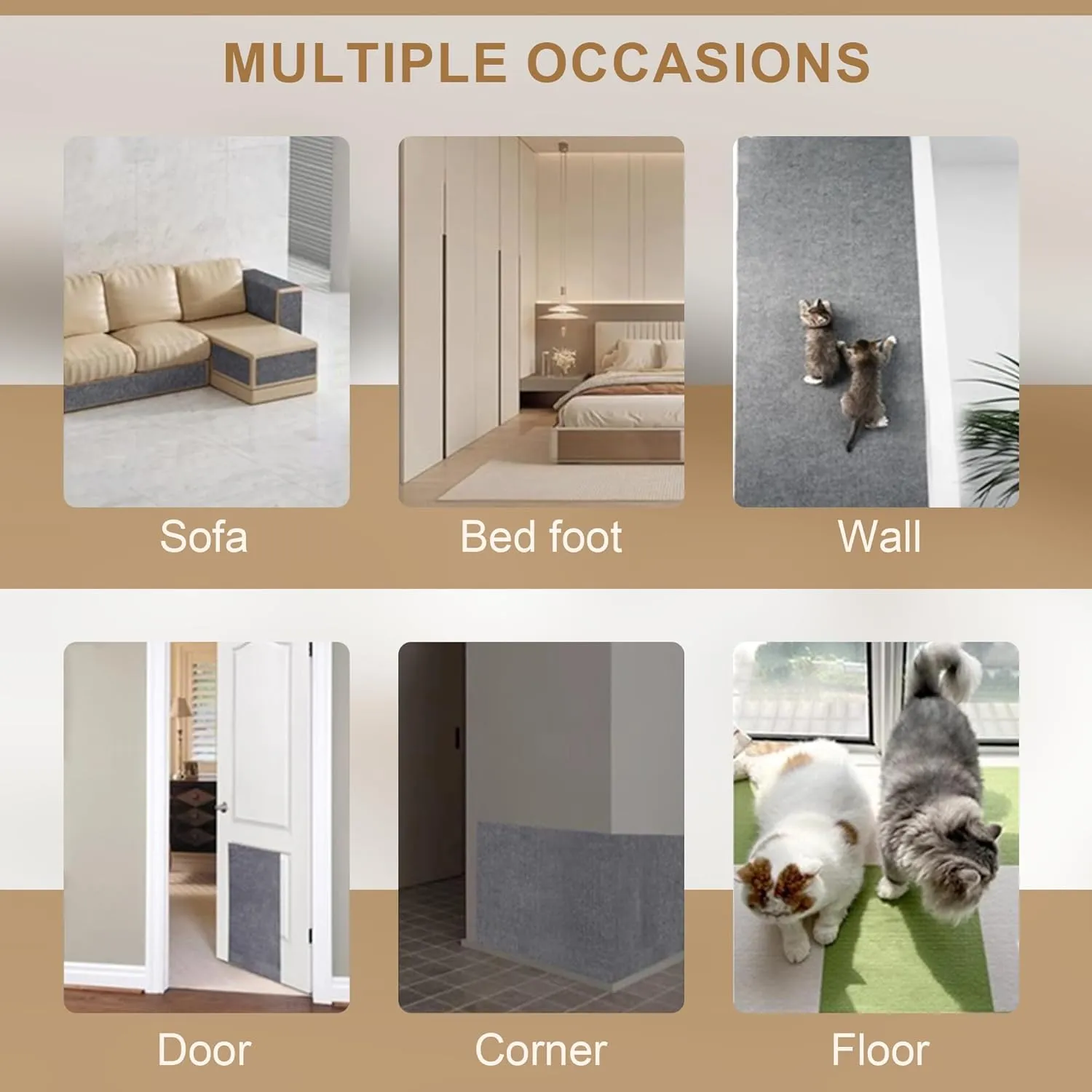 118x15.8 Trimmable Cat Scratching Post Carpet Cover Cat Scratcher Mat Self-Adhesive Cat Tree Shelves Replacement Parts Mat with 5M Cable Tie Couch Furniture Protector for Indoor Cats(Beige)
