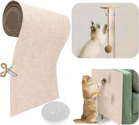 118x15.8 Trimmable Cat Scratching Post Carpet Cover Cat Scratcher Mat Self-Adhesive Cat Tree Shelves Replacement Parts Mat with 5M Cable Tie Couch Furniture Protector for Indoor Cats(Beige)