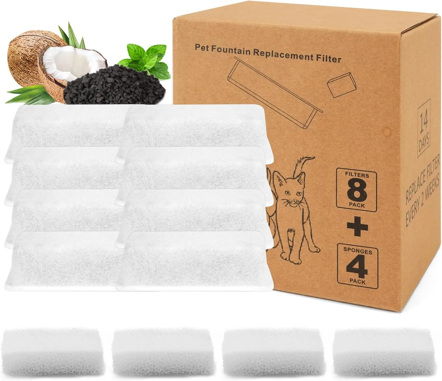 12 Pack Cat Water Fountain Filters, Cat Fountain Replacement Filters for 4L/135oz Pet Water Fountain, for TY02 Pet Fountain