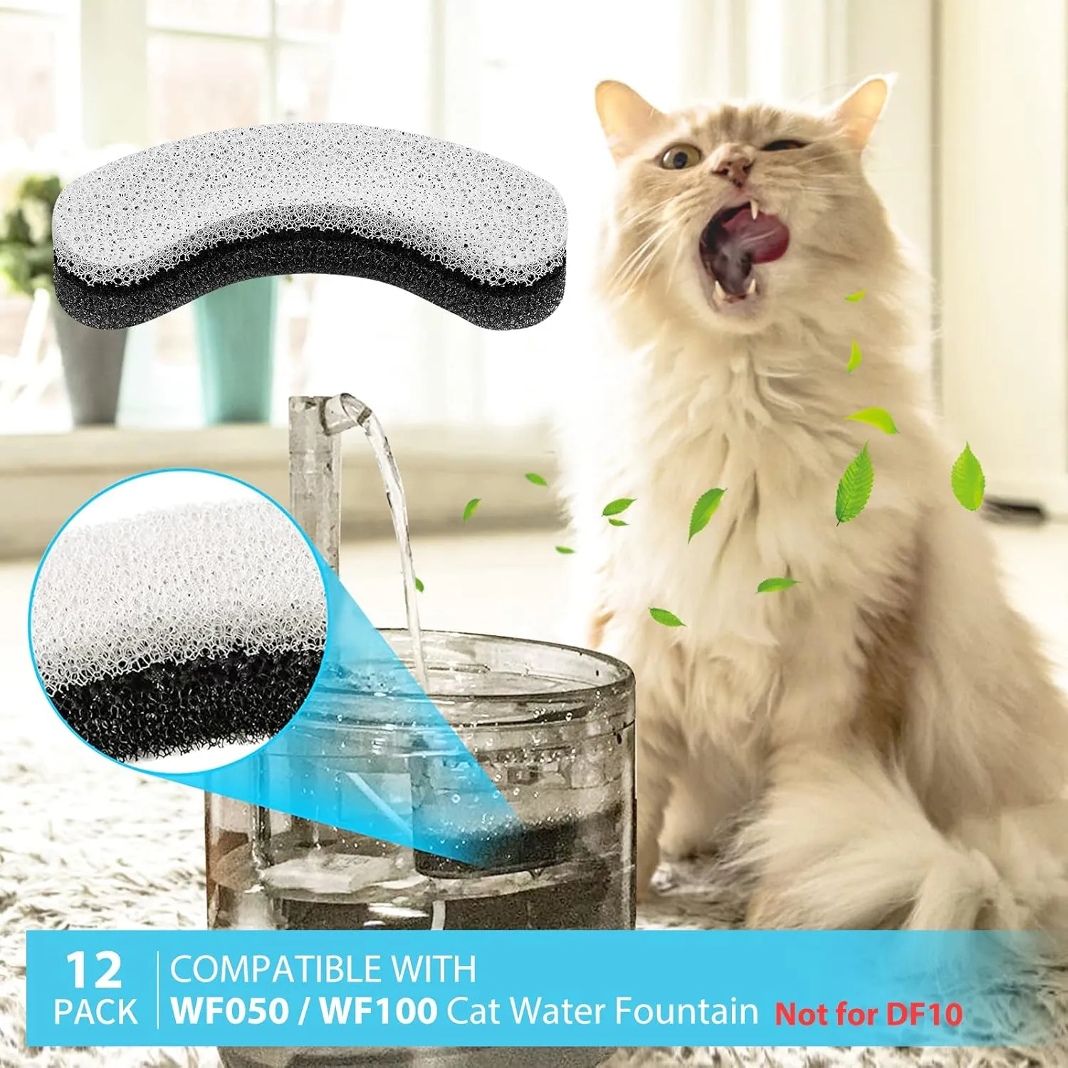 12 Pack Cat Water Fountain Filters for WF050 WF100 Automatic Pet Water Fountain, Pet Fountain Filter Replacement for WF050TP Cat Founatin Dog Dispenser