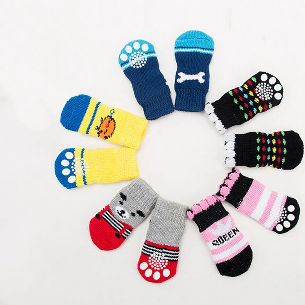 12Pcs 6 Pairs Dog Socks Creative Cute Printing Non-Slip Cotton Protective Dog Shoes Puppy Socks Pet Socks Pet Supplies