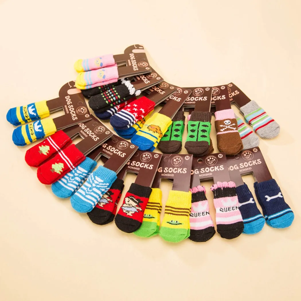 12Pcs 6 Pairs Dog Socks Creative Cute Printing Non-Slip Cotton Protective Dog Shoes Puppy Socks Pet Socks Pet Supplies