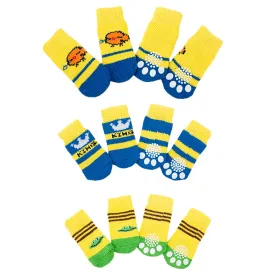 12Pcs 6 Pairs Dog Socks Creative Cute Printing Non-Slip Cotton Protective Dog Shoes Puppy Socks Pet Socks Pet Supplies