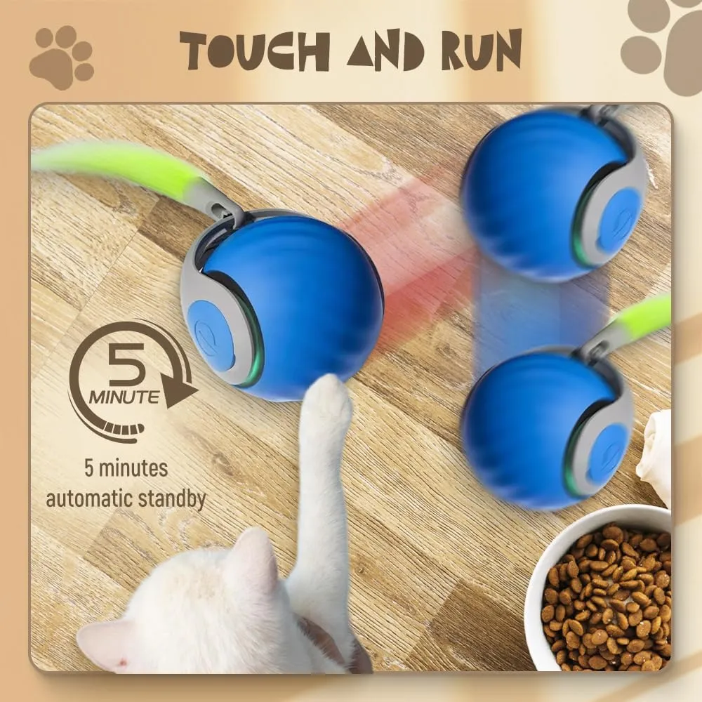 2024 New Interactive Cat Toys Ball for Indoor, Smart Automatic Moving Dog Puppies Toys Smart Automatic Rolling Pet Ball, Multicolor Rolling Ball Motion Activate Rolling Ball (Blue Orange)