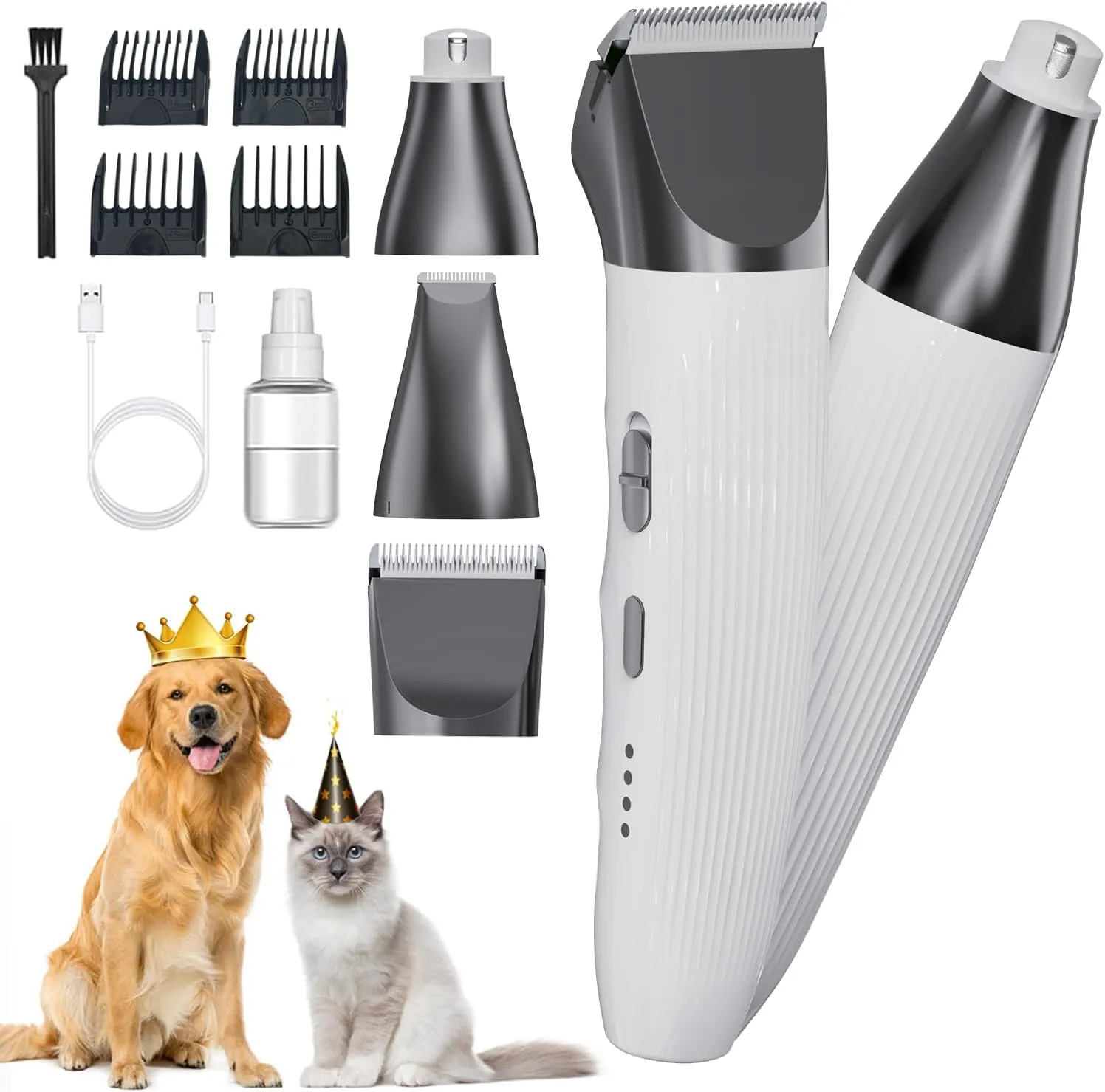 3 in 1 Dog Grooming Clippers, Wireless Electric Low Noise Pet Trimmer Set with Paw Trimmer-Nail Grinder, Rechargeable Dog Grooming Kit, for Small and Large Dogs Cats Pets
