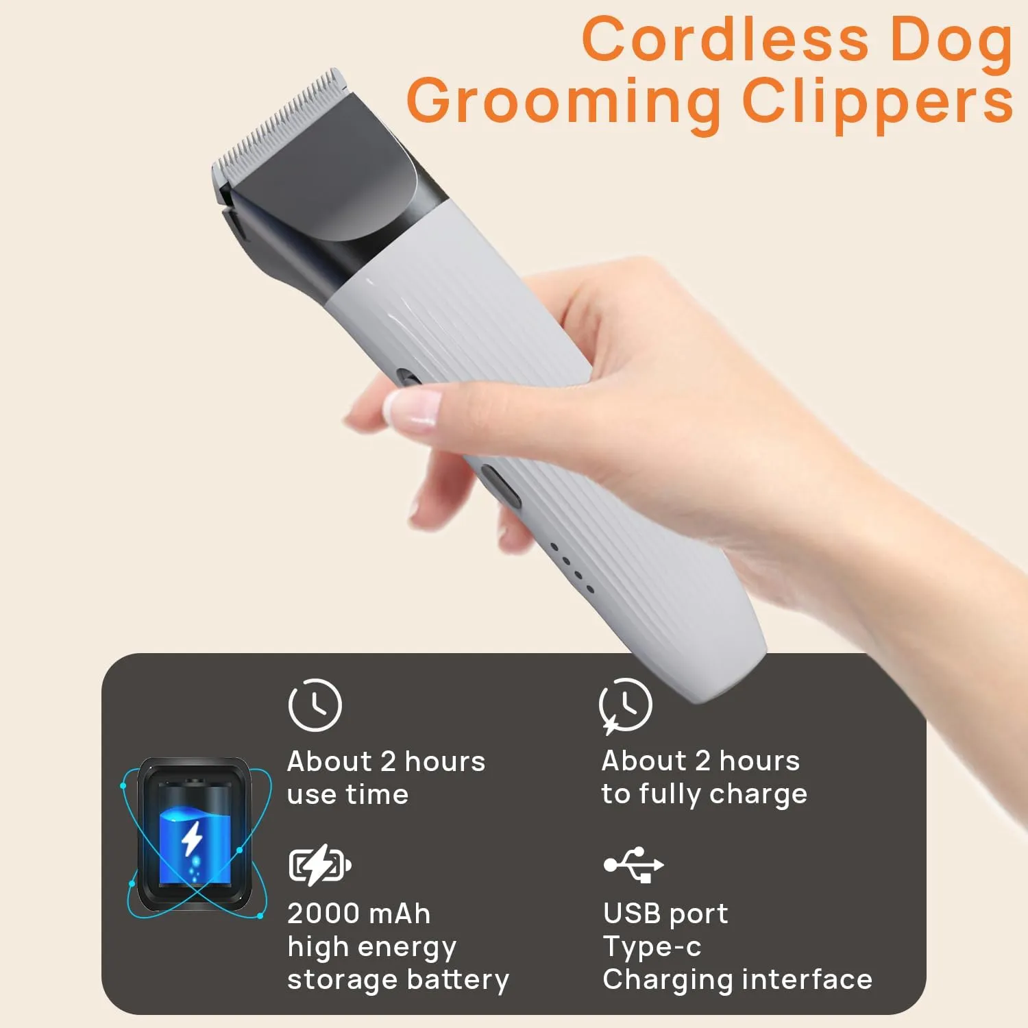 3 in 1 Dog Grooming Clippers, Wireless Electric Low Noise Pet Trimmer Set with Paw Trimmer-Nail Grinder, Rechargeable Dog Grooming Kit, for Small and Large Dogs Cats Pets