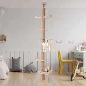5 Tier Multifunctional Cat Climbing Shelf, Height Adjustable Cat Scratching Post, High Cat Tower Tree Scratching Climbing Post, Weight Capacity 44 lbs, for Living Room Bedroom Balcony Pet Shop