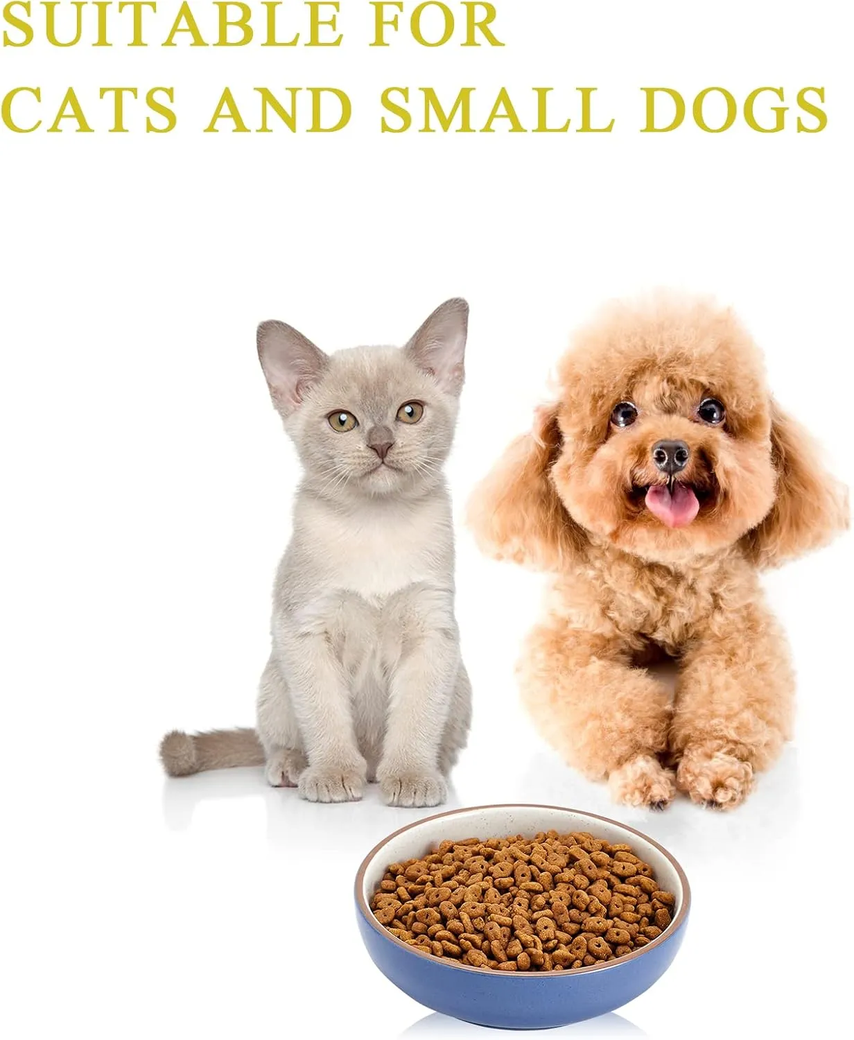 5.19 in Ceramic Cat Dishes, Howise Shallow Cat Food Bowls Small Pet Bowls Cat Food Dish for Food and Water, 3 Pack Ceramic Cat Bowls, Navy