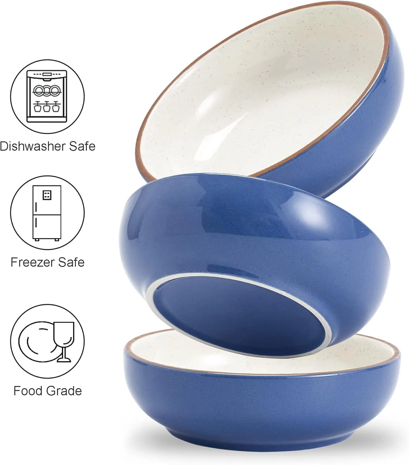 5.19 in Ceramic Cat Dishes, Howise Shallow Cat Food Bowls Small Pet Bowls Cat Food Dish for Food and Water, 3 Pack Ceramic Cat Bowls, Navy