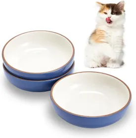5.19 in Ceramic Cat Dishes, Howise Shallow Cat Food Bowls Small Pet Bowls Cat Food Dish for Food and Water, 3 Pack Ceramic Cat Bowls, Navy