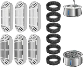 6 Pack Replacement Filters and 6 Pack Replacement Pre-Filter Sponges for 4L/135oz Stainless Steel Pet Water Fountain, Multiple Filtration, Easy to Clean and Replace