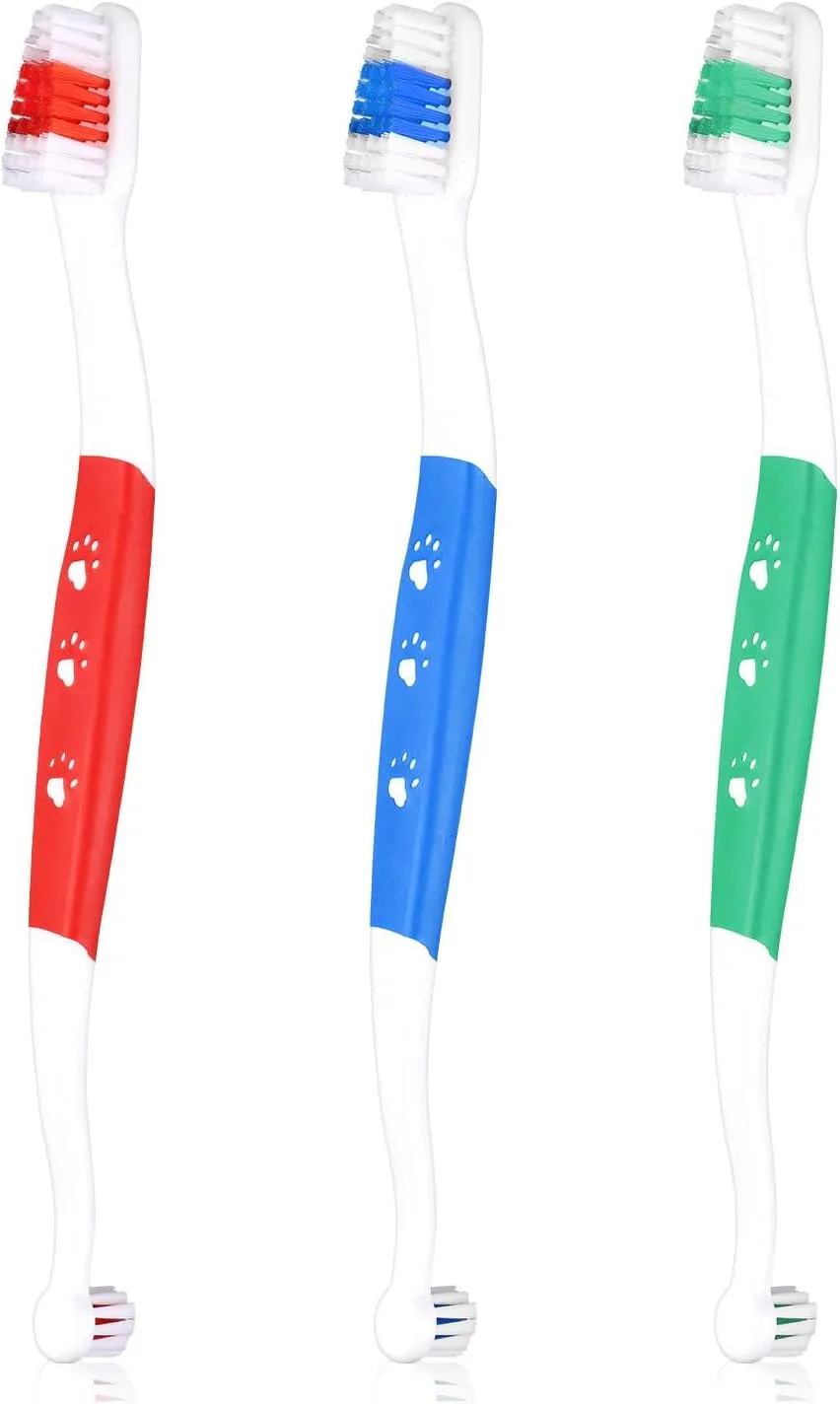6pcs Dual Headed Pet Toothbrush for Dogs & Cats, Soft Bristles Kitten Tooth Brushing Easy Teeth Cleaning Anti-Slip Pet Dental Care Brush Supplies for Puppy Kitty Reduce Oral Problem