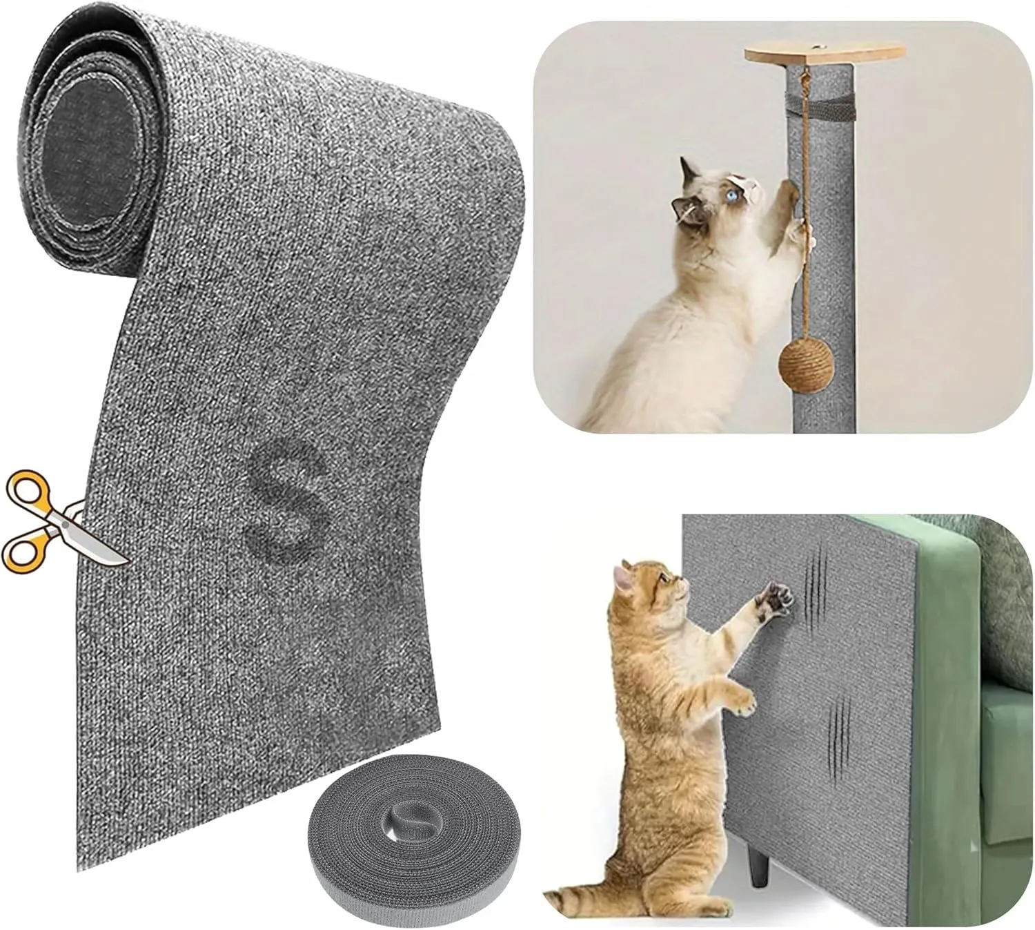 78x15.8 Trimmable Cat Scratching Post Carpet Cover Cat Scratcher Mat Self-Adhesive Tree Shelves Replacement Parts Mat Cat Scratcher Couch Furniture Protector for Indoor Cats (78.8"*15.8",Grey)