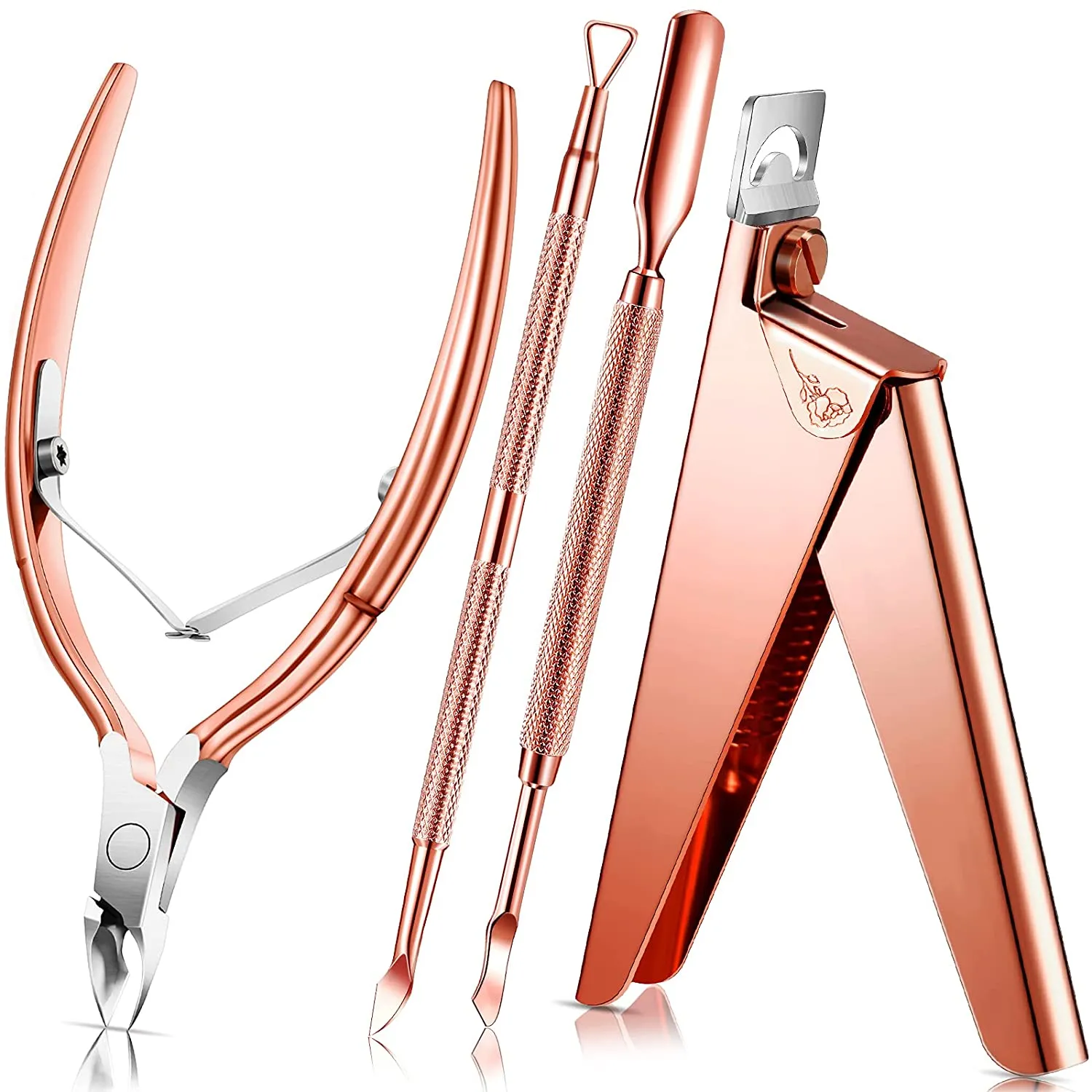 Acrylic Nail Clipper False Nail Tips Clipper Cuticle Trimmer Nipper with Cuticle Pusher Cuticle Remover, Stainless Steel Rainbow Color Nail Manicure Set for Salon Home Nail Art