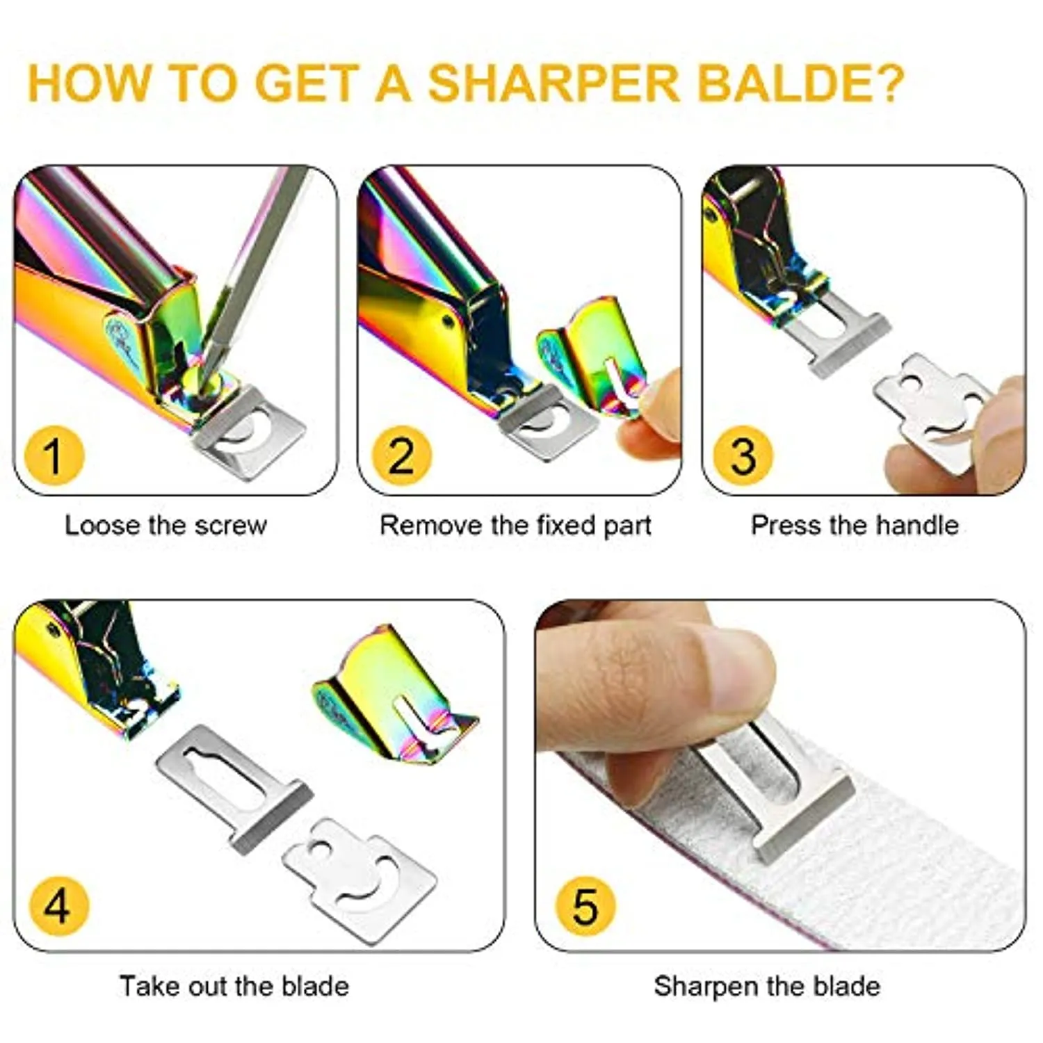 Acrylic Nail Clipper False Nail Tips Clipper Cuticle Trimmer Nipper with Cuticle Pusher Cuticle Remover, Stainless Steel Rainbow Color Nail Manicure Set for Salon Home Nail Art