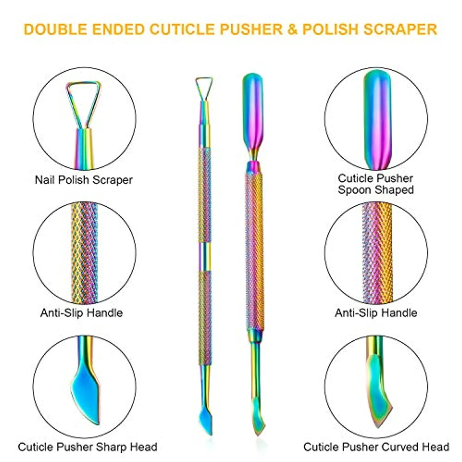 Acrylic Nail Clipper False Nail Tips Clipper Cuticle Trimmer Nipper with Cuticle Pusher Cuticle Remover, Stainless Steel Rainbow Color Nail Manicure Set for Salon Home Nail Art