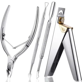 Acrylic Nail Clipper False Nail Tips Clipper Cuticle Trimmer Nipper with Cuticle Pusher Cuticle Remover, Stainless Steel Rainbow Color Nail Manicure Set for Salon Home Nail Art