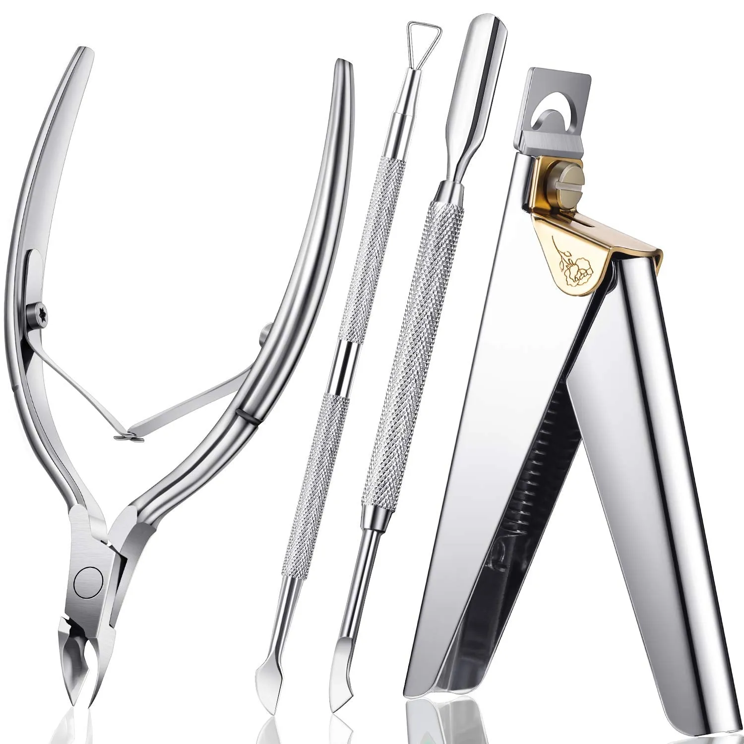 Acrylic Nail Clipper False Nail Tips Clipper Cuticle Trimmer Nipper with Cuticle Pusher Cuticle Remover, Stainless Steel Rainbow Color Nail Manicure Set for Salon Home Nail Art