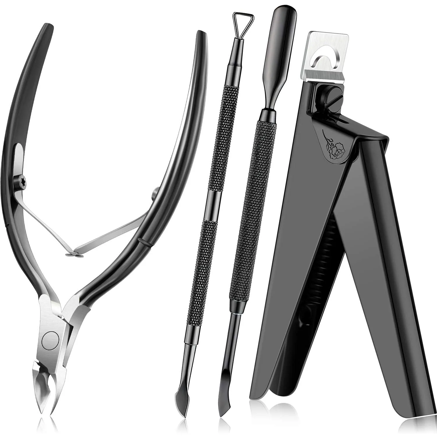 Acrylic Nail Clipper False Nail Tips Clipper Cuticle Trimmer Nipper with Cuticle Pusher Cuticle Remover, Stainless Steel Rainbow Color Nail Manicure Set for Salon Home Nail Art