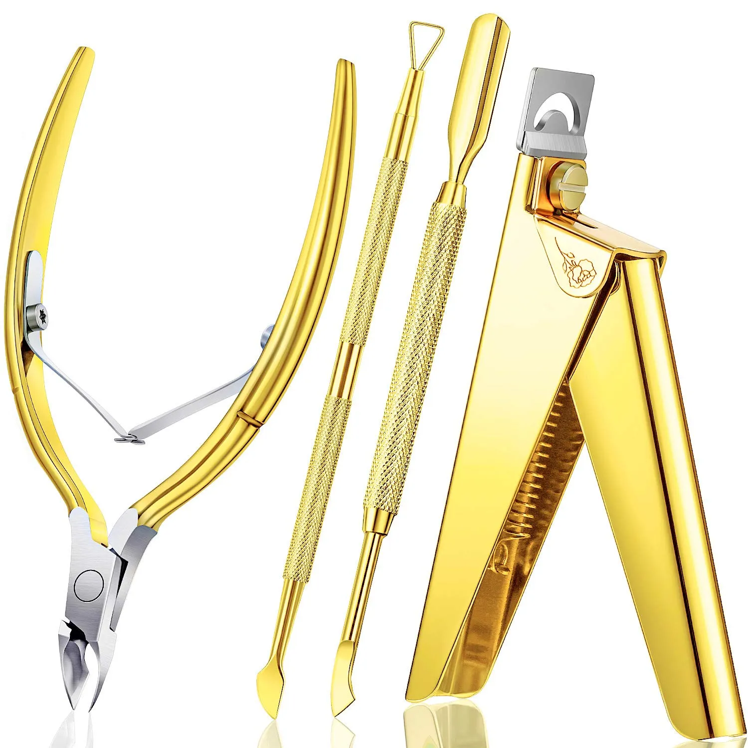 Acrylic Nail Clipper False Nail Tips Clipper Cuticle Trimmer Nipper with Cuticle Pusher Cuticle Remover, Stainless Steel Rainbow Color Nail Manicure Set for Salon Home Nail Art