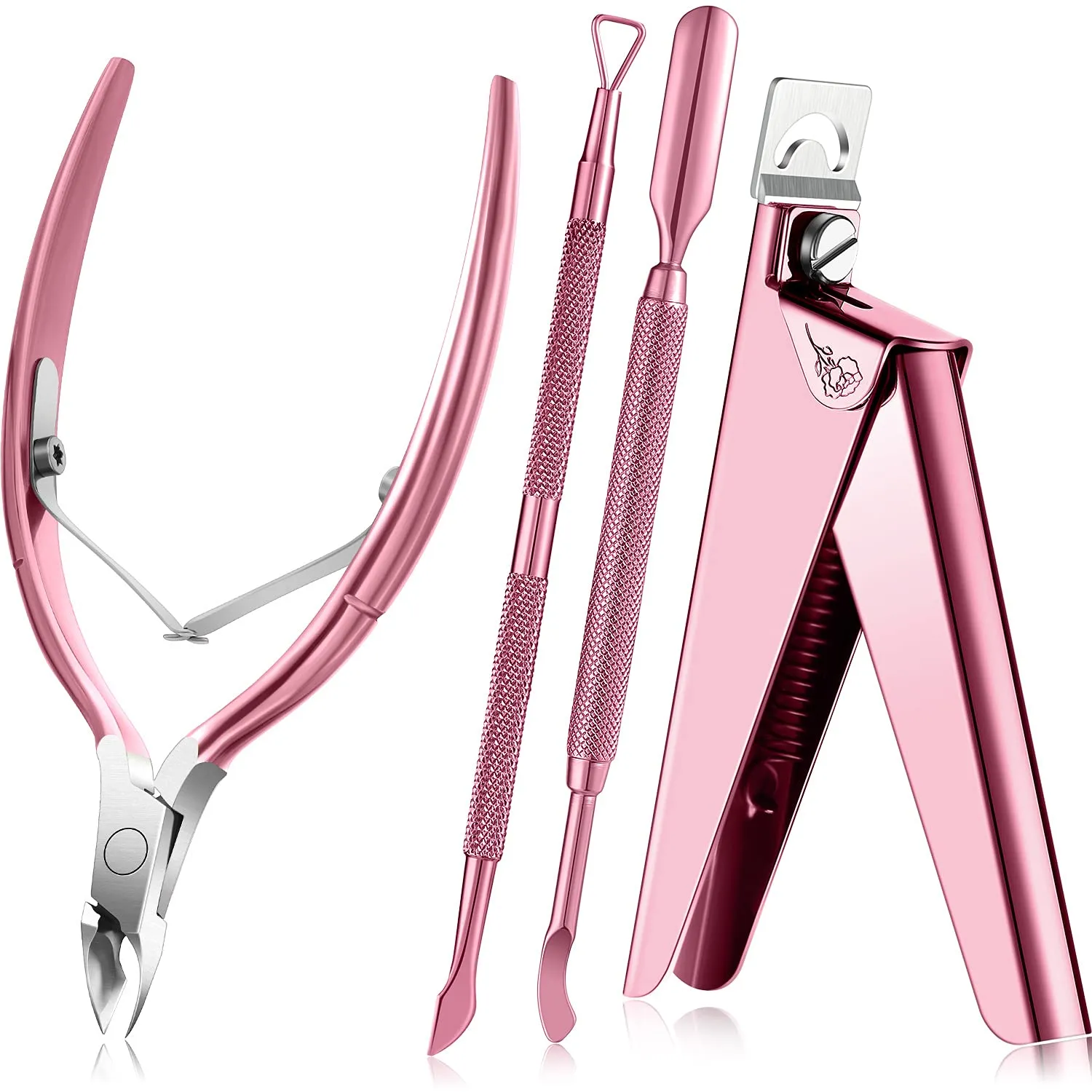 Acrylic Nail Clipper False Nail Tips Clipper Cuticle Trimmer Nipper with Cuticle Pusher Cuticle Remover, Stainless Steel Rainbow Color Nail Manicure Set for Salon Home Nail Art