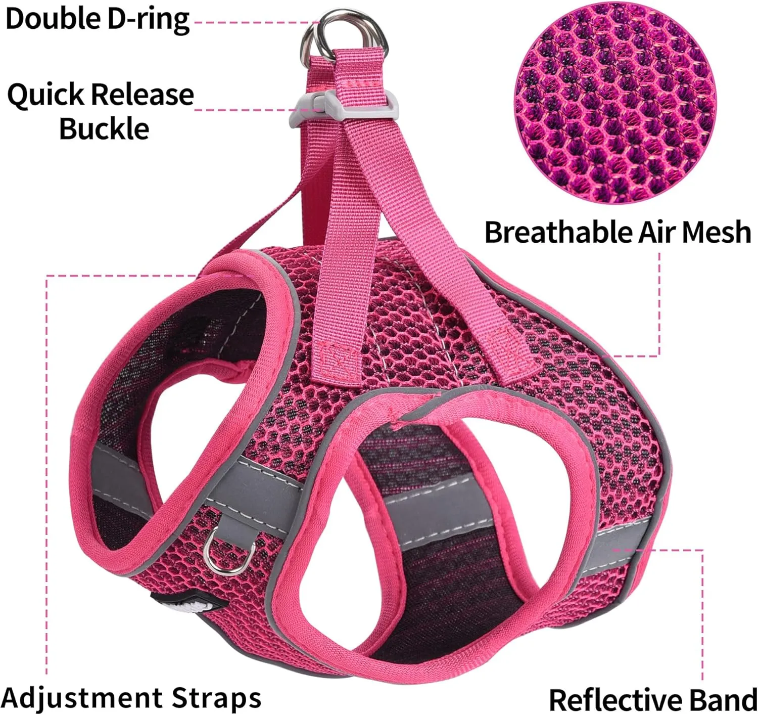 AIITLE Step in Dog Harness and Leash Set for Walking - Adjustable Dog Harness with Padded Vest for All Weather, Reflective Adjustable Pet Harness, Easy to Put on Small Dogs Hot Pink S