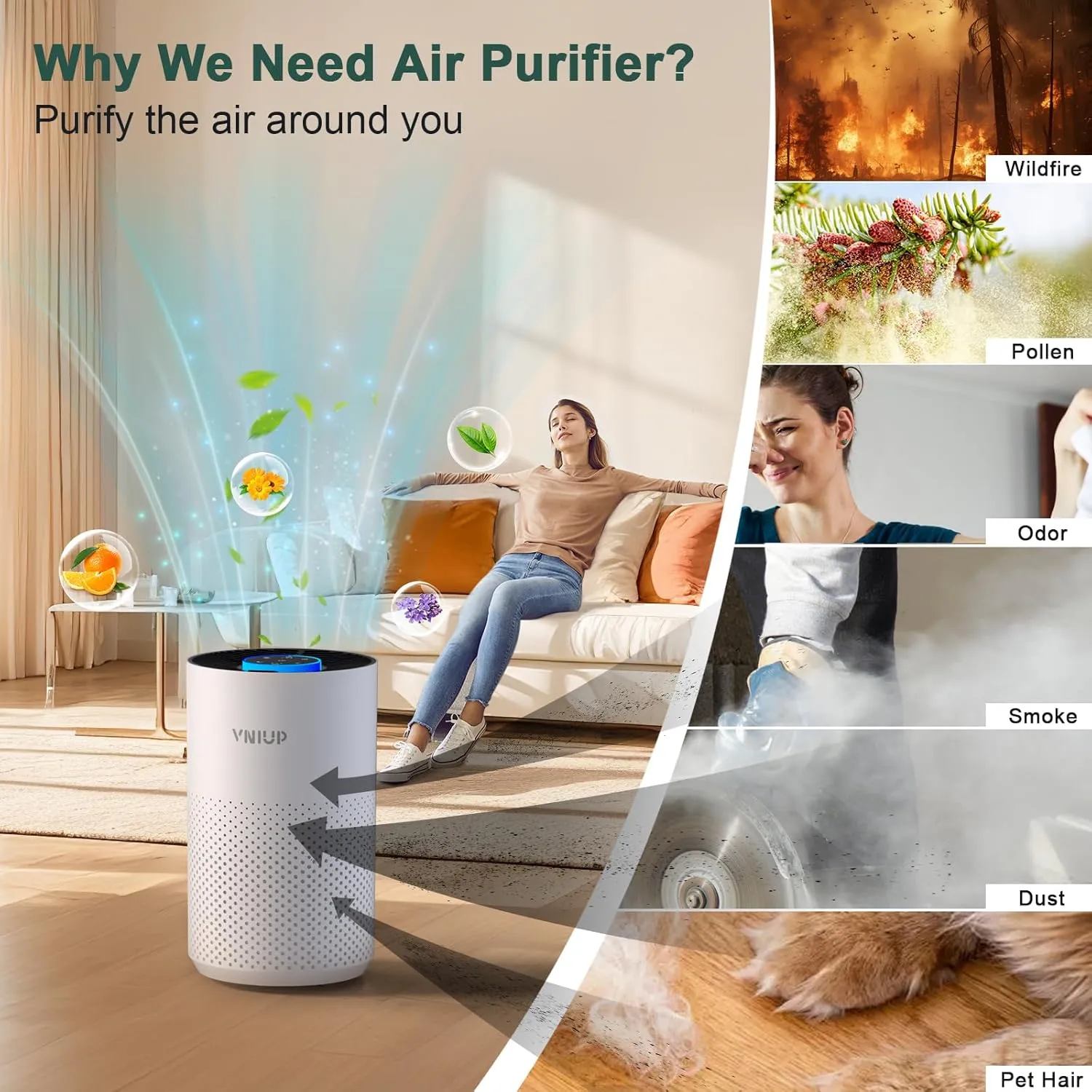 Air Purifiers for Bedroom Home up to 800 ft, Vniup H14 True HEPA Room Air Purifiers for Bedroom, with Fragrance Function Sleep Mode& Light Mode Air Cleaner for Pet Dander Odor Dust Smoke