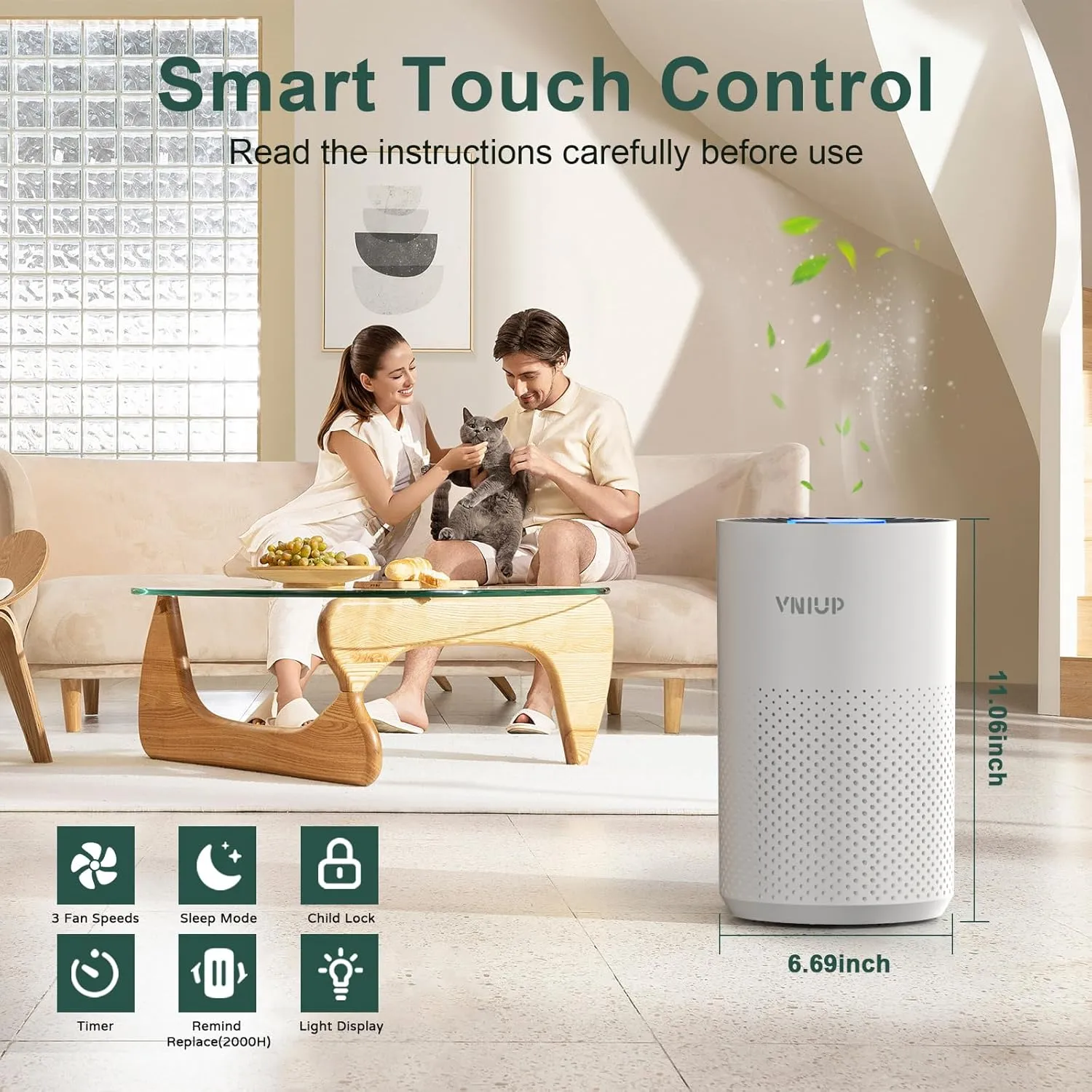 Air Purifiers for Bedroom Home up to 800 ft, Vniup H14 True HEPA Room Air Purifiers for Bedroom, with Fragrance Function Sleep Mode& Light Mode Air Cleaner for Pet Dander Odor Dust Smoke