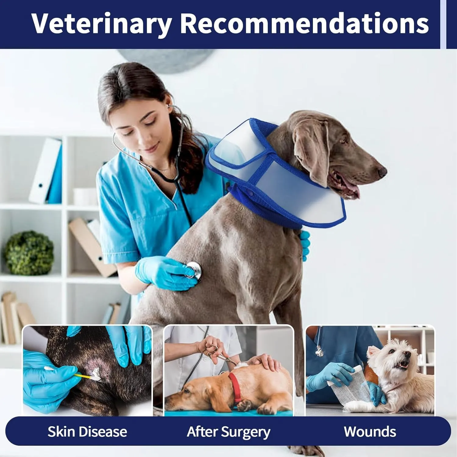 Allroaring Dog Collar After Surgery, Soft Cones for Large Dogs, Adjustable Dog Cone Collar Protective Pet Recovery Collars Cones to Stop Licking for Wound Healing Care Spay Neuter, Blue L