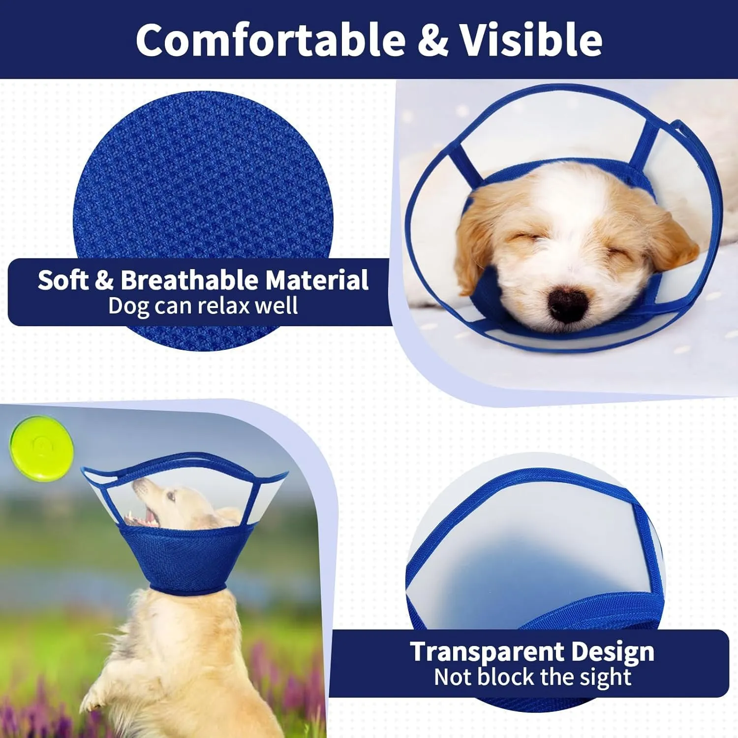 Allroaring Dog Collar After Surgery, Soft Cones for Large Dogs, Adjustable Dog Cone Collar Protective Pet Recovery Collars Cones to Stop Licking for Wound Healing Care Spay Neuter, Blue L