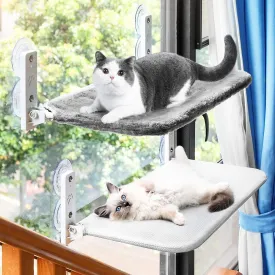 ANZOME Double Layered Cat Window Hammock - Accommodates Multiple Cats, Each Holds 40 lbs - Space-Saving & Comfortable - 2 Pack Set with 360 Sunbathing - PVC Frame & Powerful Suction Cups