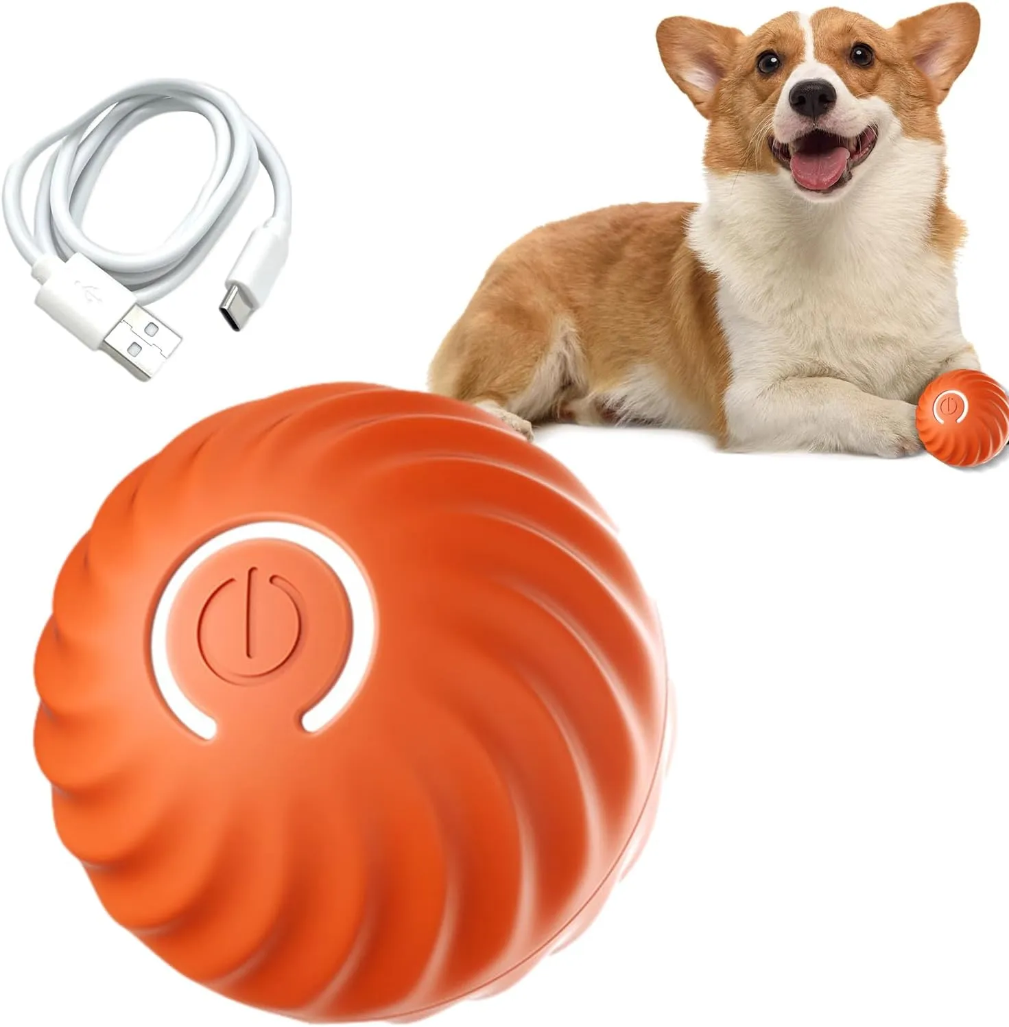 awakentti Interactive Dog Toys Dog Ball, Self Rolling Ball Dog Toy, Durable Motion Activated Automatic Rolling Ball Toys,Made of Natural Rubber for Medium/Large Dog USB Rechargeable (Orange)