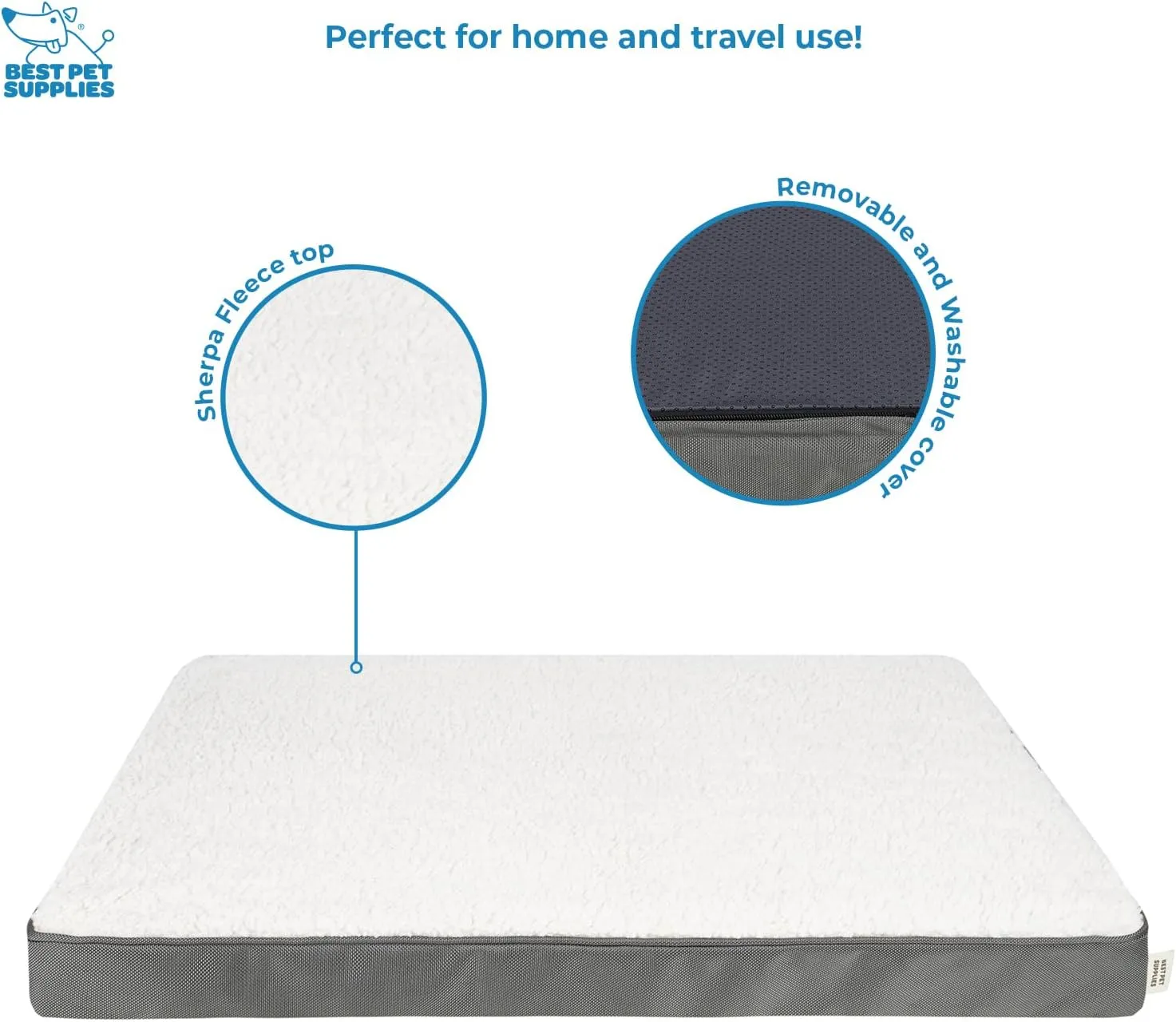 Best Pet Supplies Cute Dog Crate Mat Flat Bed with Waterproof Exterior, Thick Orthopedic Egg Foam Mattress, and Soft Sherpa Fleece Cover for Small, Medium, and Large Breeds - Gray, 35X22X4
