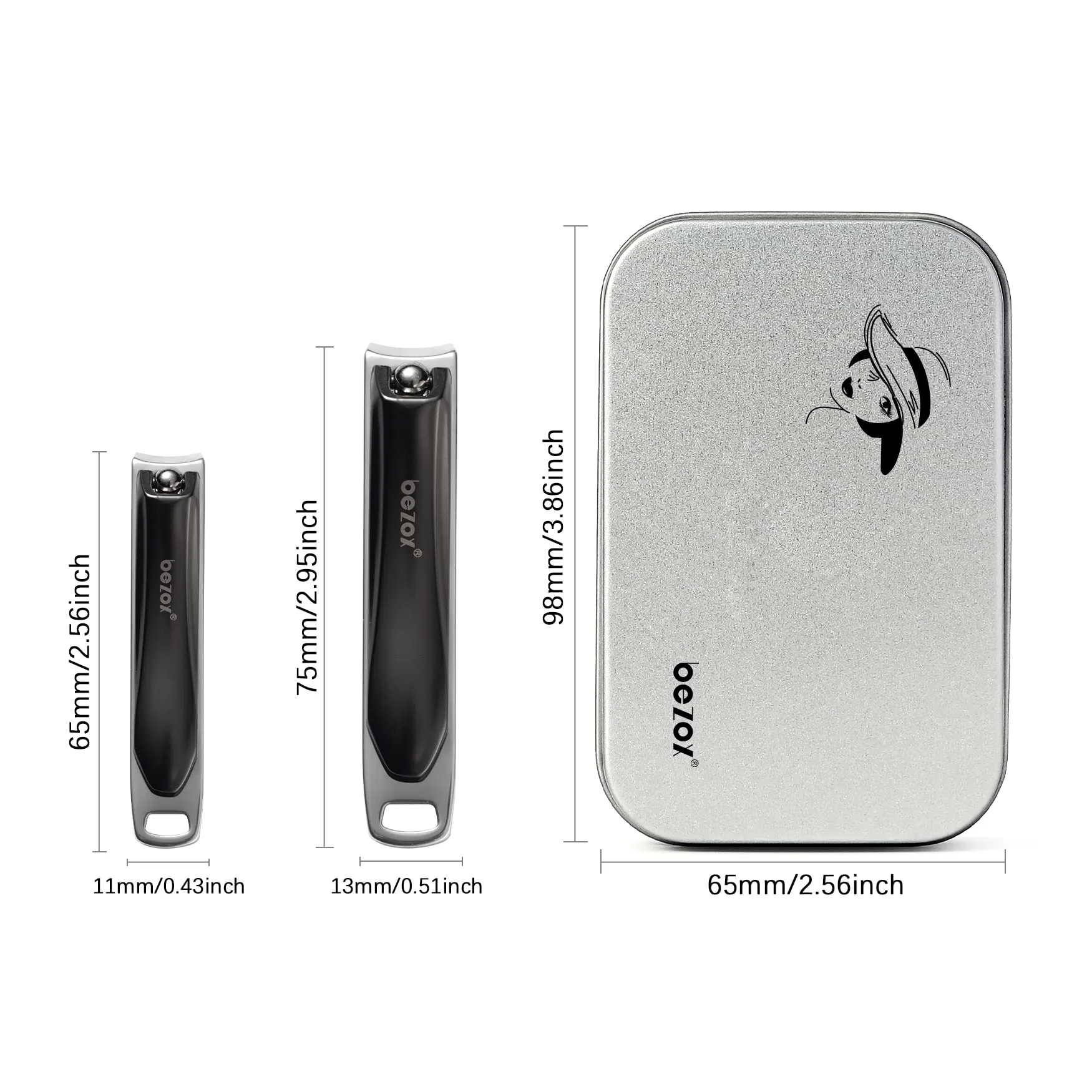 BEZOX Nail Clipper Set, Ergonomic Toenail Clippers with Non-Slip Design, Professional Fingernail Clipper for Men and Women with Nail File and Delicate Tin Case, 2 Pcs Dark