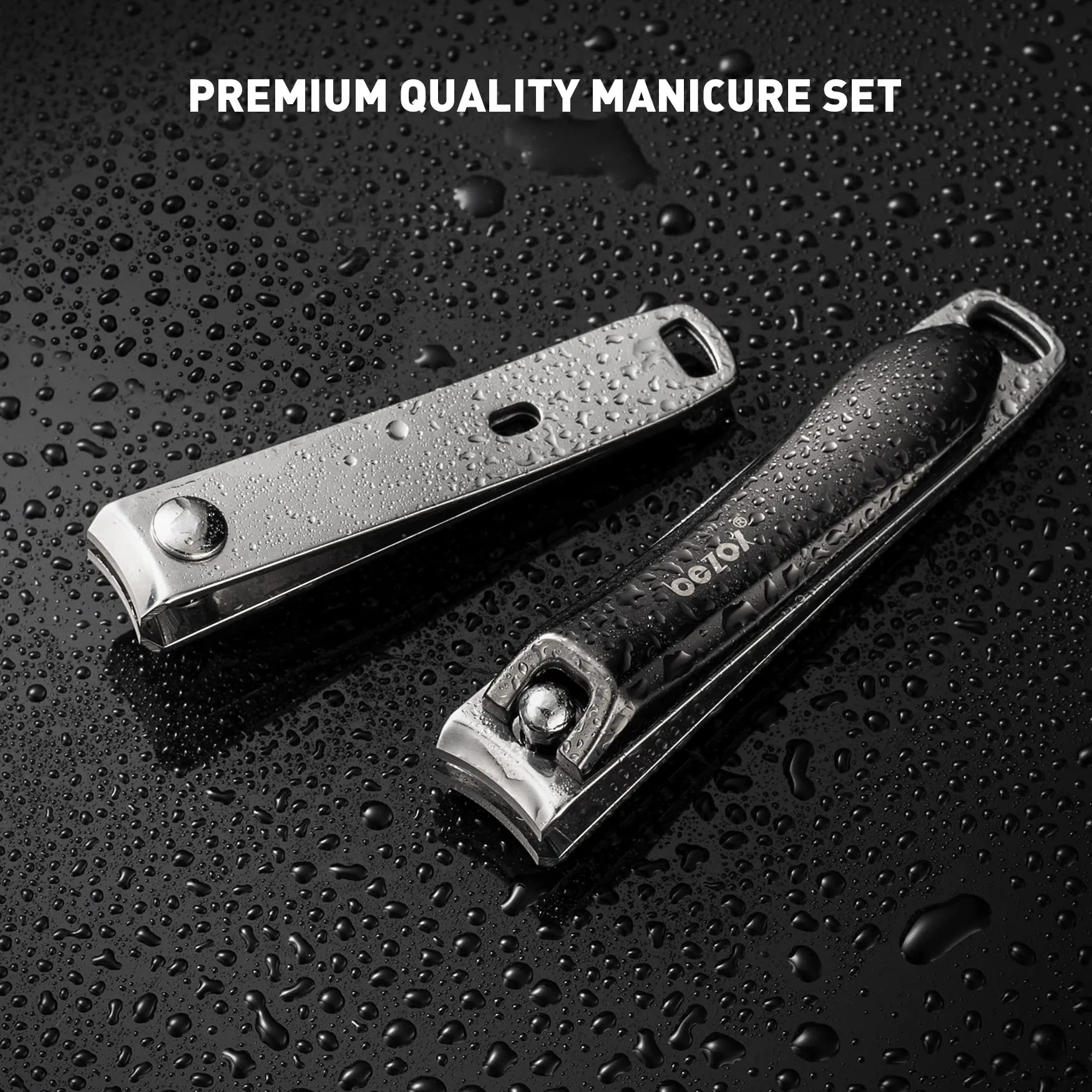 BEZOX Nail Clipper Set, Ergonomic Toenail Clippers with Non-Slip Design, Professional Fingernail Clipper for Men and Women with Nail File and Delicate Tin Case, 2 Pcs Dark