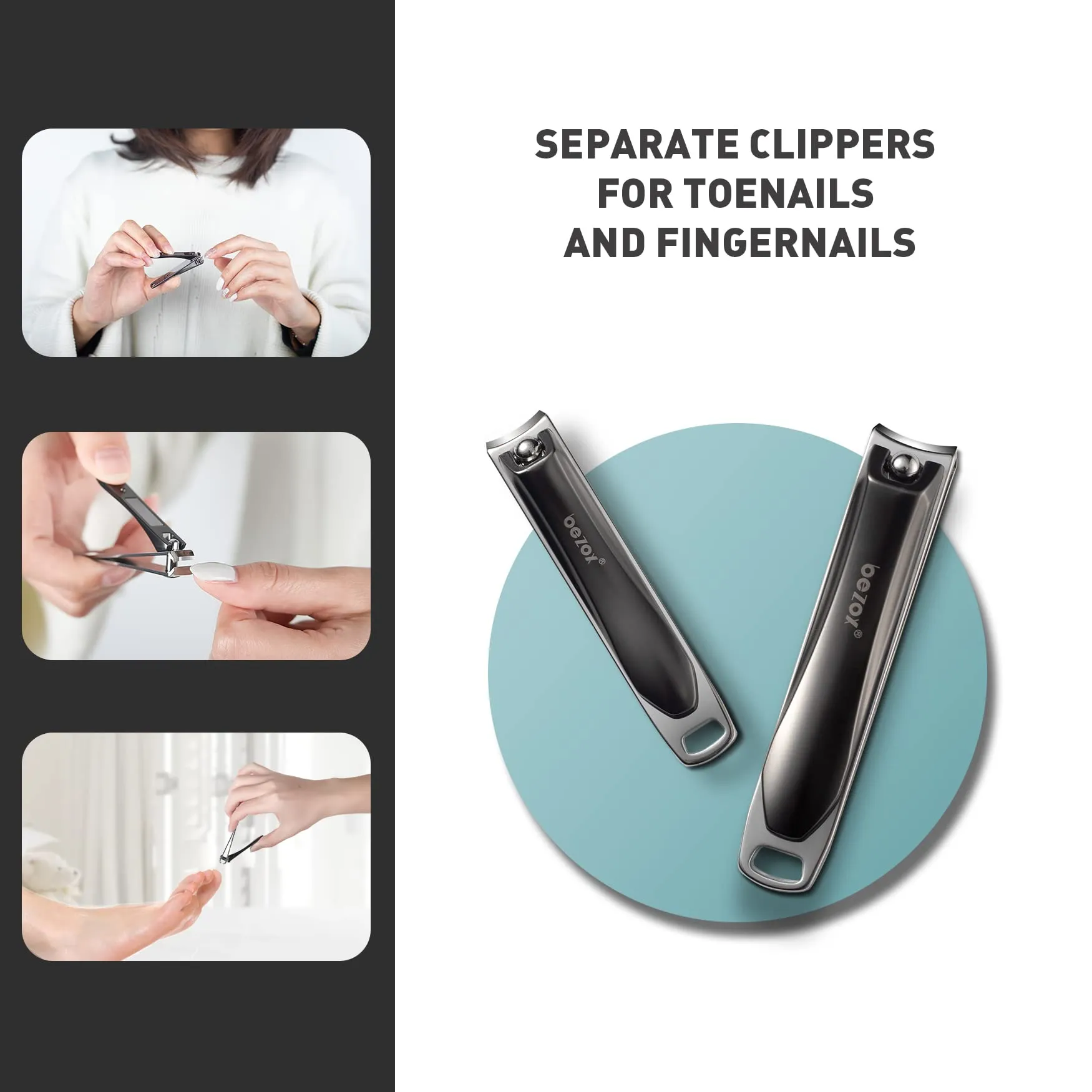 BEZOX Nail Clipper Set, Ergonomic Toenail Clippers with Non-Slip Design, Professional Fingernail Clipper for Men and Women with Nail File and Delicate Tin Case, 2 Pcs Dark
