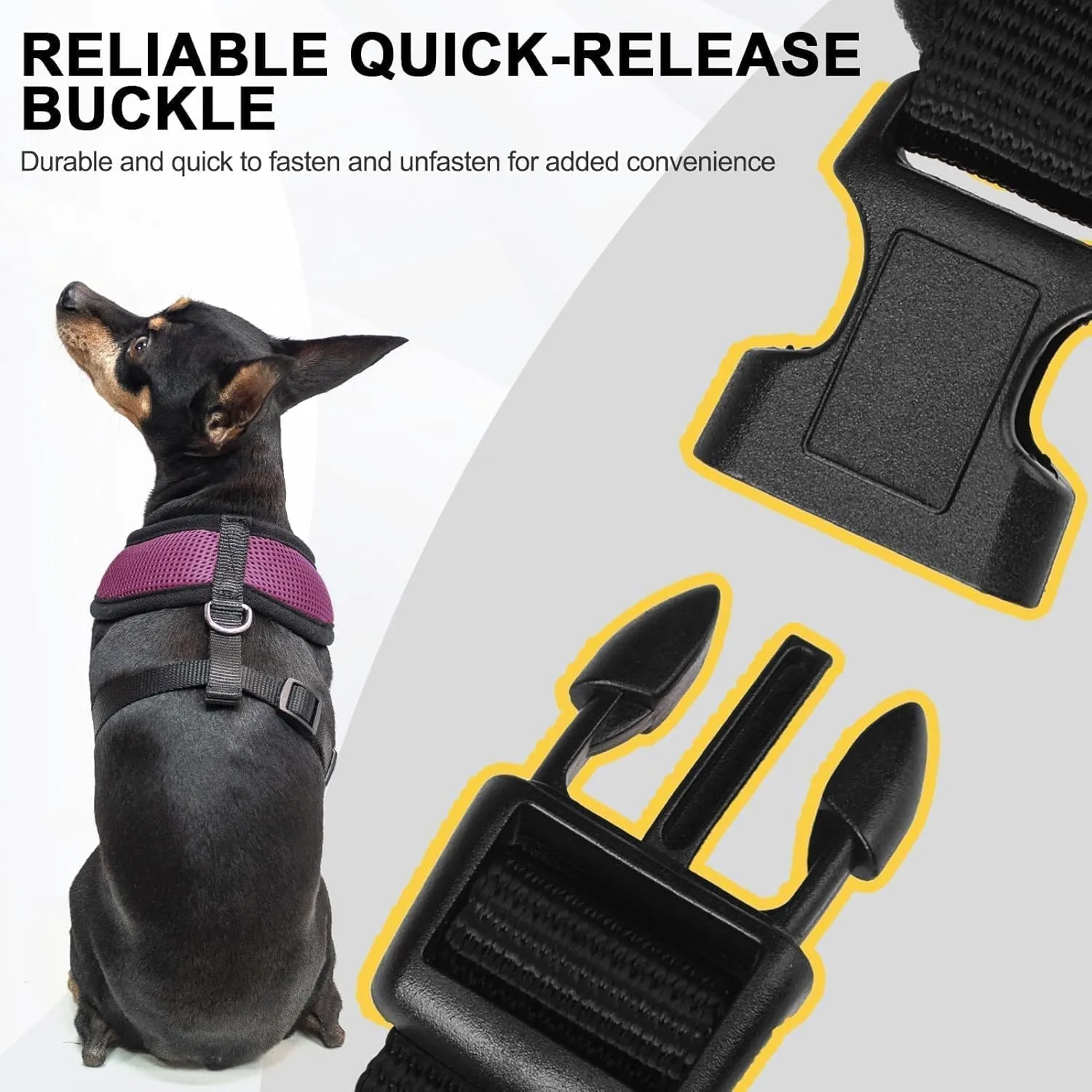 BINGPET No Pull Dog Harness for Small Dog,Soft Adjustable No Choke Escape Proof Pet Harness Vest,Fully Adjustable Harness,Breathable Mesh Puppy Cat Harnesses,Purple,S