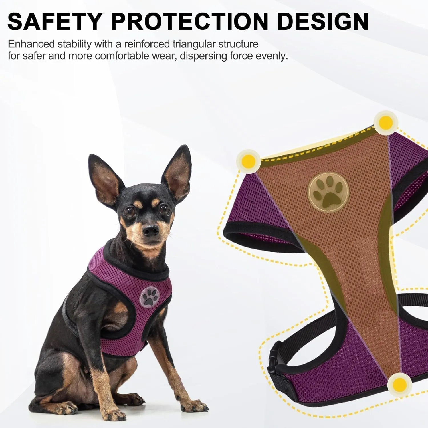 BINGPET No Pull Dog Harness for Small Dog,Soft Adjustable No Choke Escape Proof Pet Harness Vest,Fully Adjustable Harness,Breathable Mesh Puppy Cat Harnesses,Purple,S
