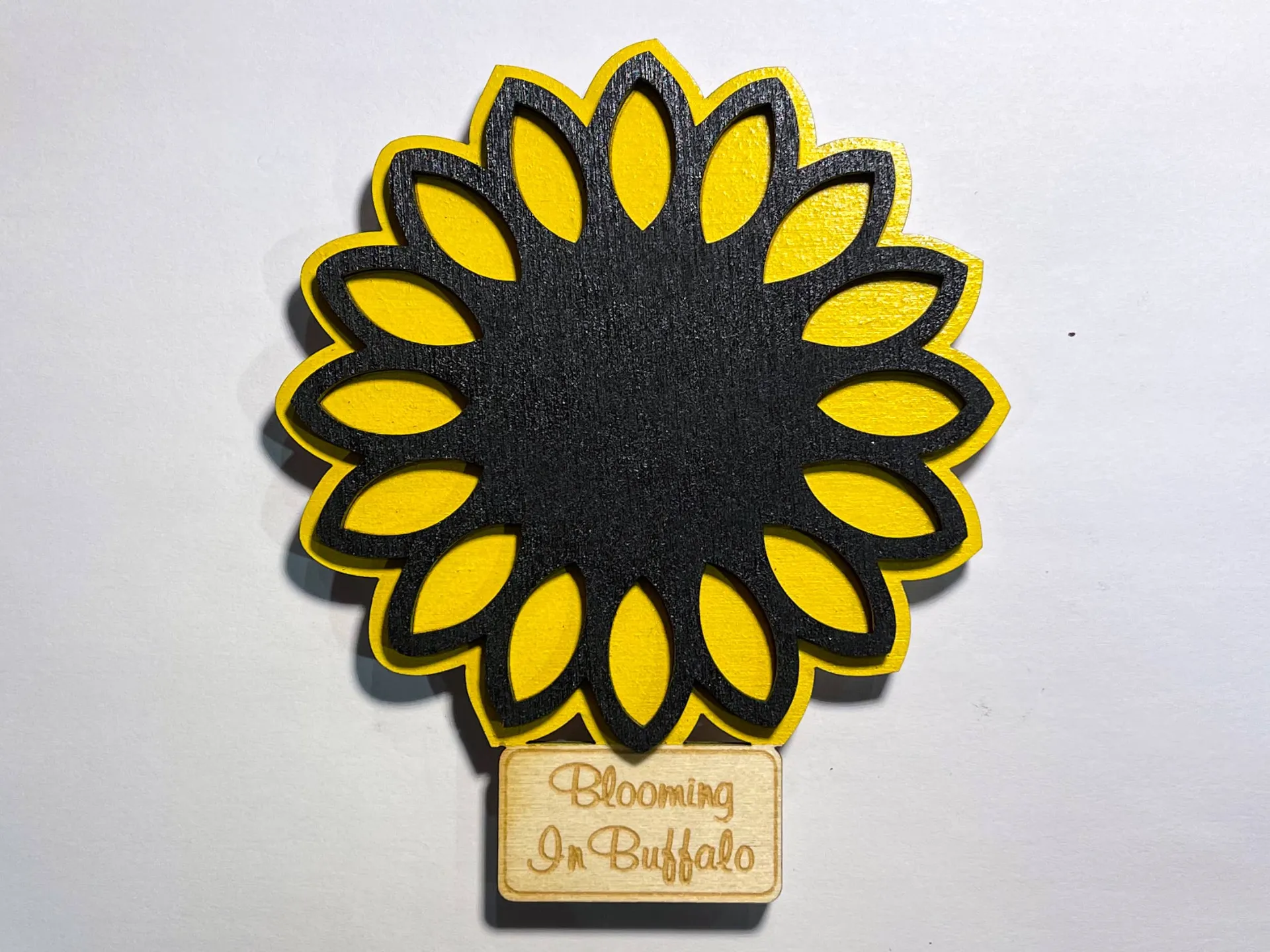 Blooming In Buffalo Sunflower 3D Wood Magnet