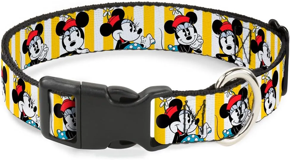 Buckle-Down Minnie Mouse with Hat Poses Stripe Yellow/White Plastic Clip Collar, Wide Medium/16-23"