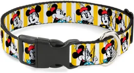 Buckle-Down Minnie Mouse with Hat Poses Stripe Yellow/White Plastic Clip Collar, Wide Medium/16-23"
