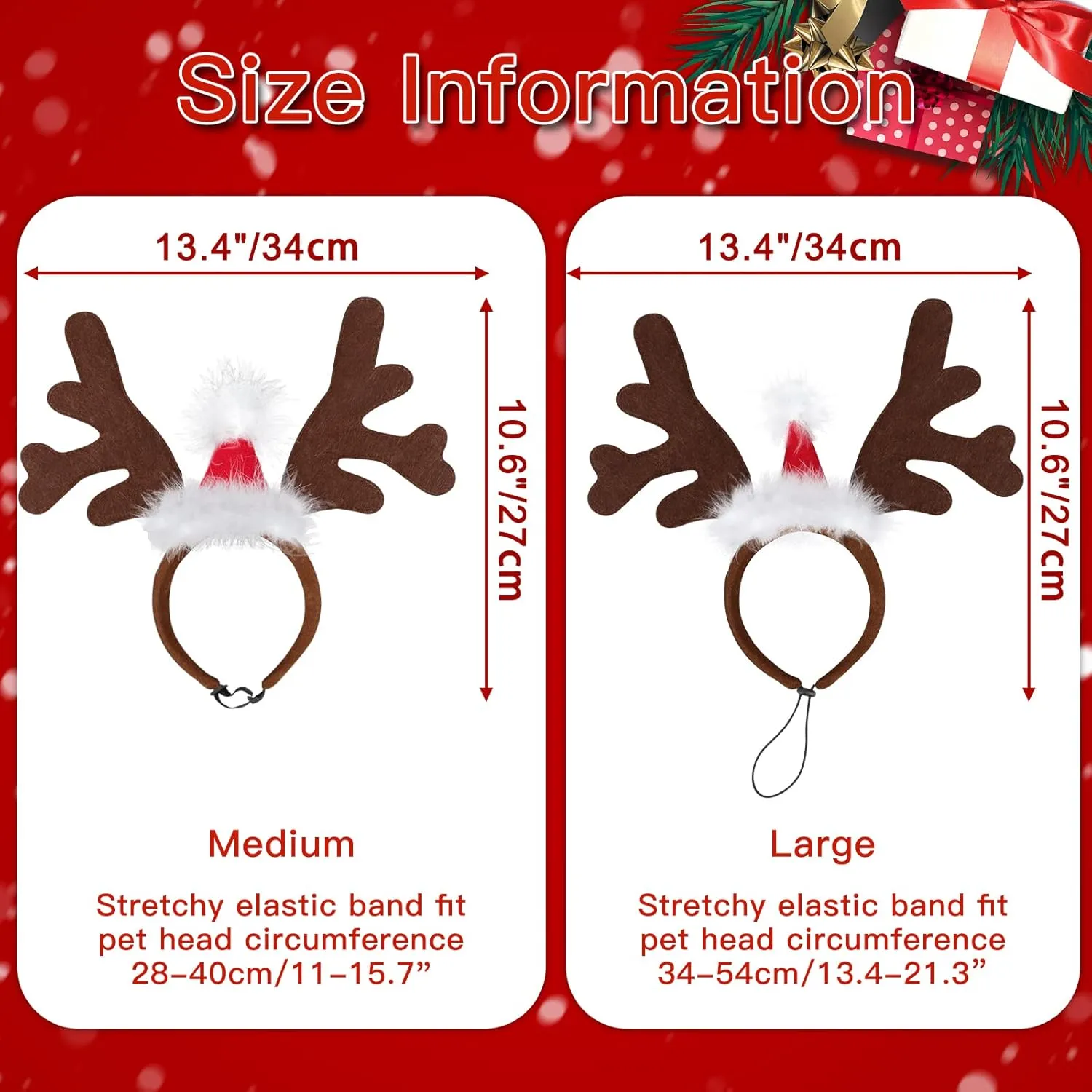 BWOGUE Dog Elk Reindeer Antler Headband with Santa Hat Pet Pet Christmas Costume Headwear Accessories for Dogs and Cats Large