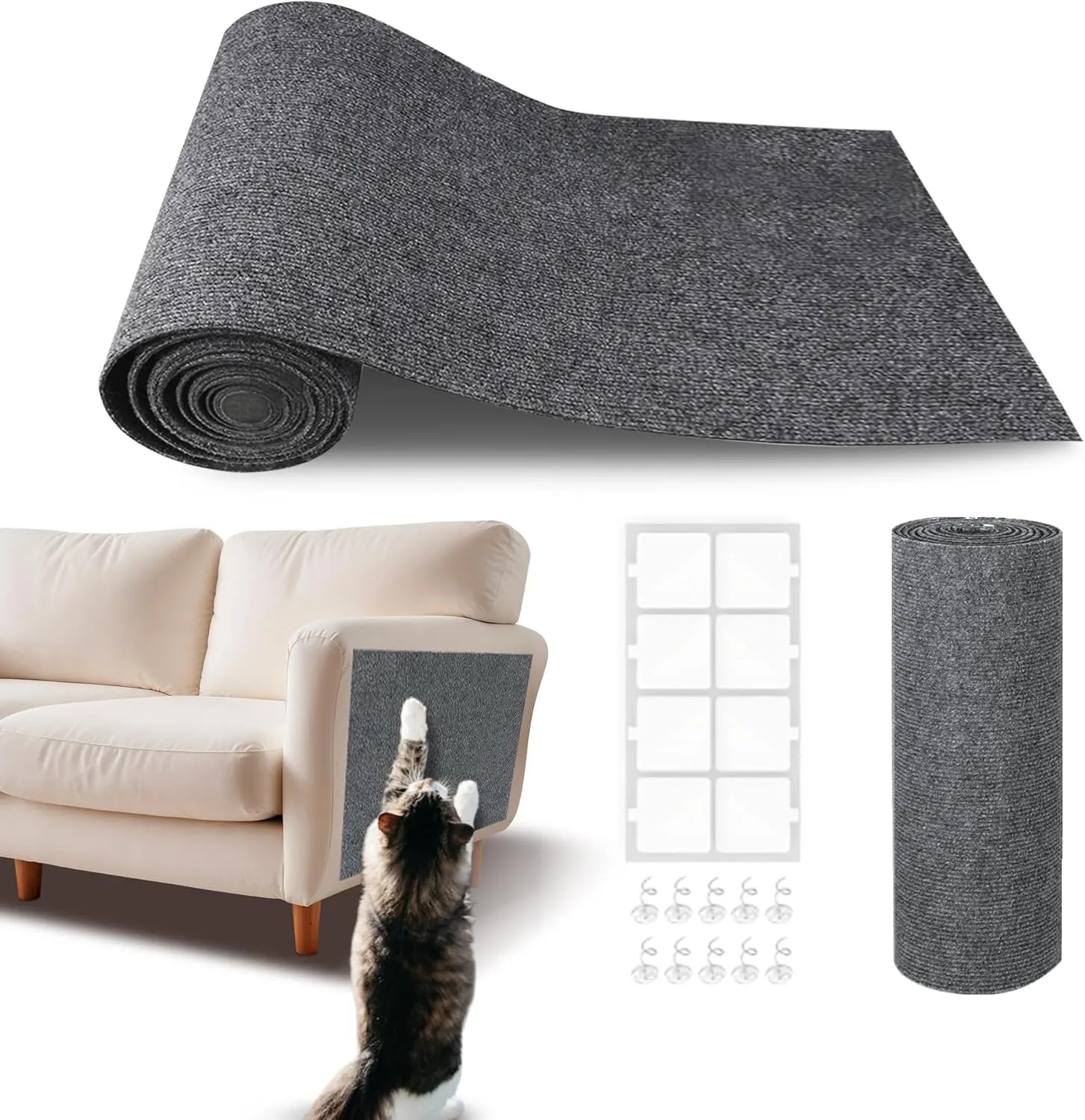 Cat Scratch Furniture Protector, Trimmable Self Adhesive Climbing Cat Scratching Mat,DIY Cat Tree Shelf and Post Mat Protector Claws Scratching from Couch, Wall, Doors (78.7"x15.8"Dark Grey)