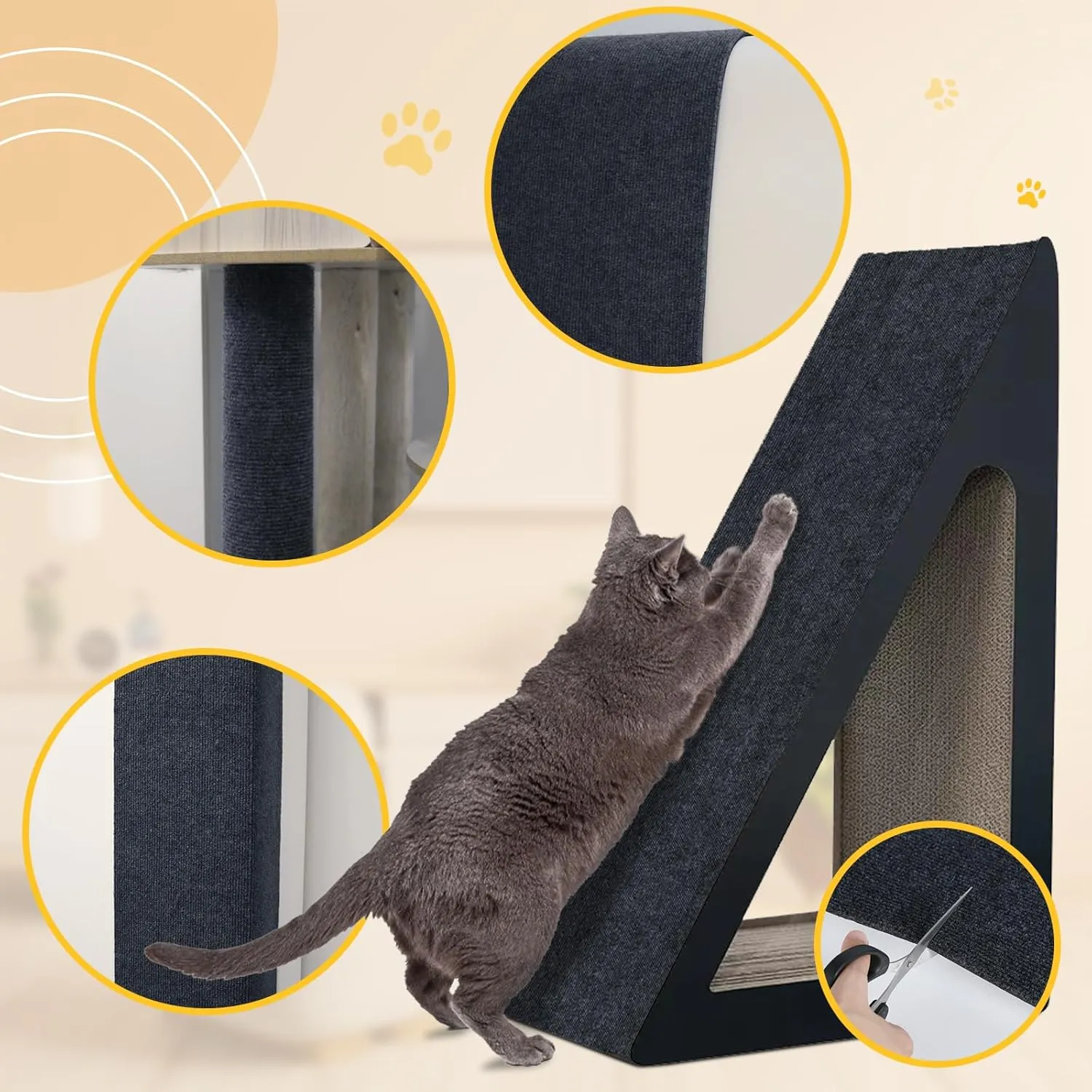 Cat Scratching Mat 39.3"x15.7" Trimmable Self-Adhesive Carpet DIY Climbing Cat Scratcher for Replacement Pads Covering Posts Furniture Protection