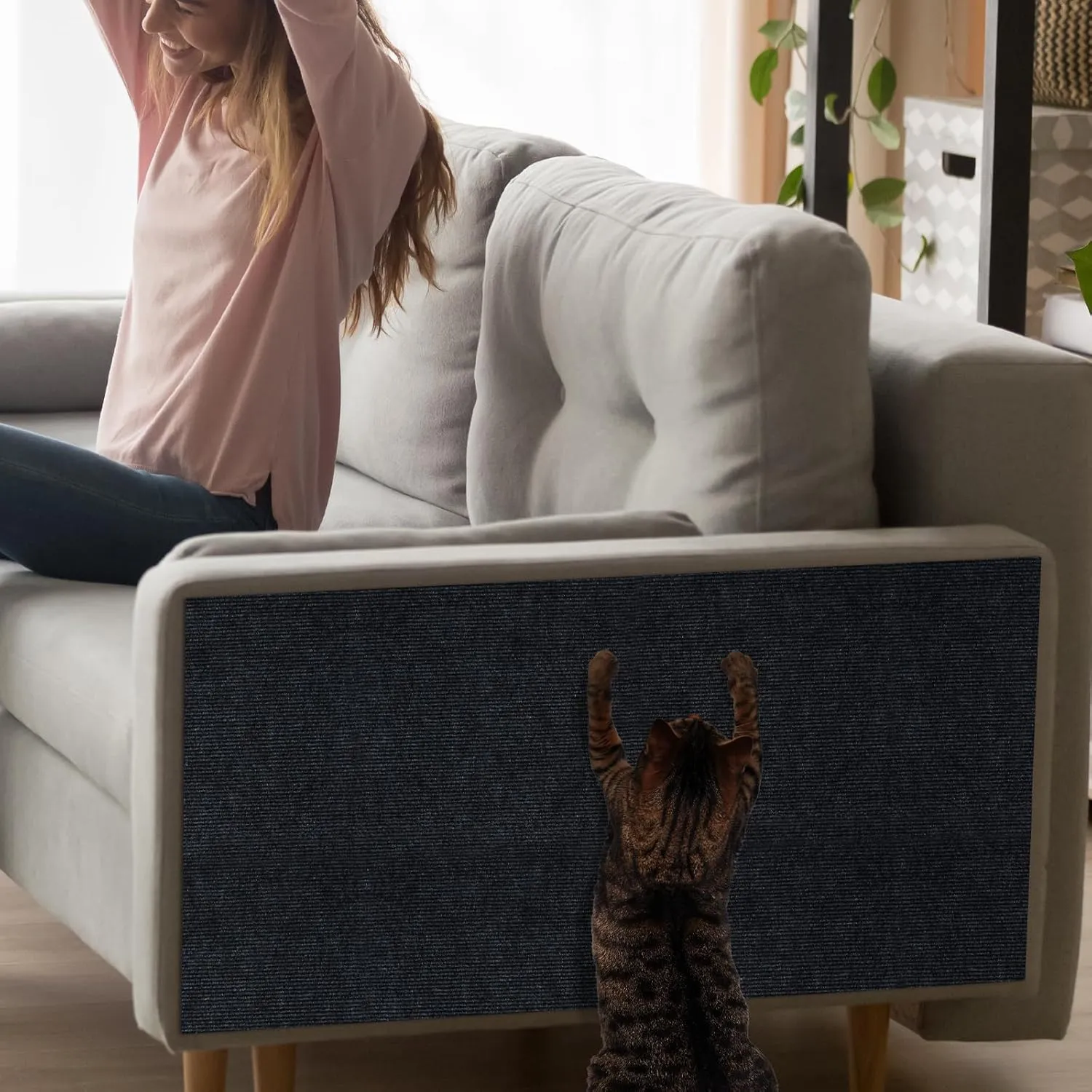 Cat Scratching Mat 39.3"x15.7" Trimmable Self-Adhesive Carpet DIY Climbing Cat Scratcher for Replacement Pads Covering Posts Furniture Protection