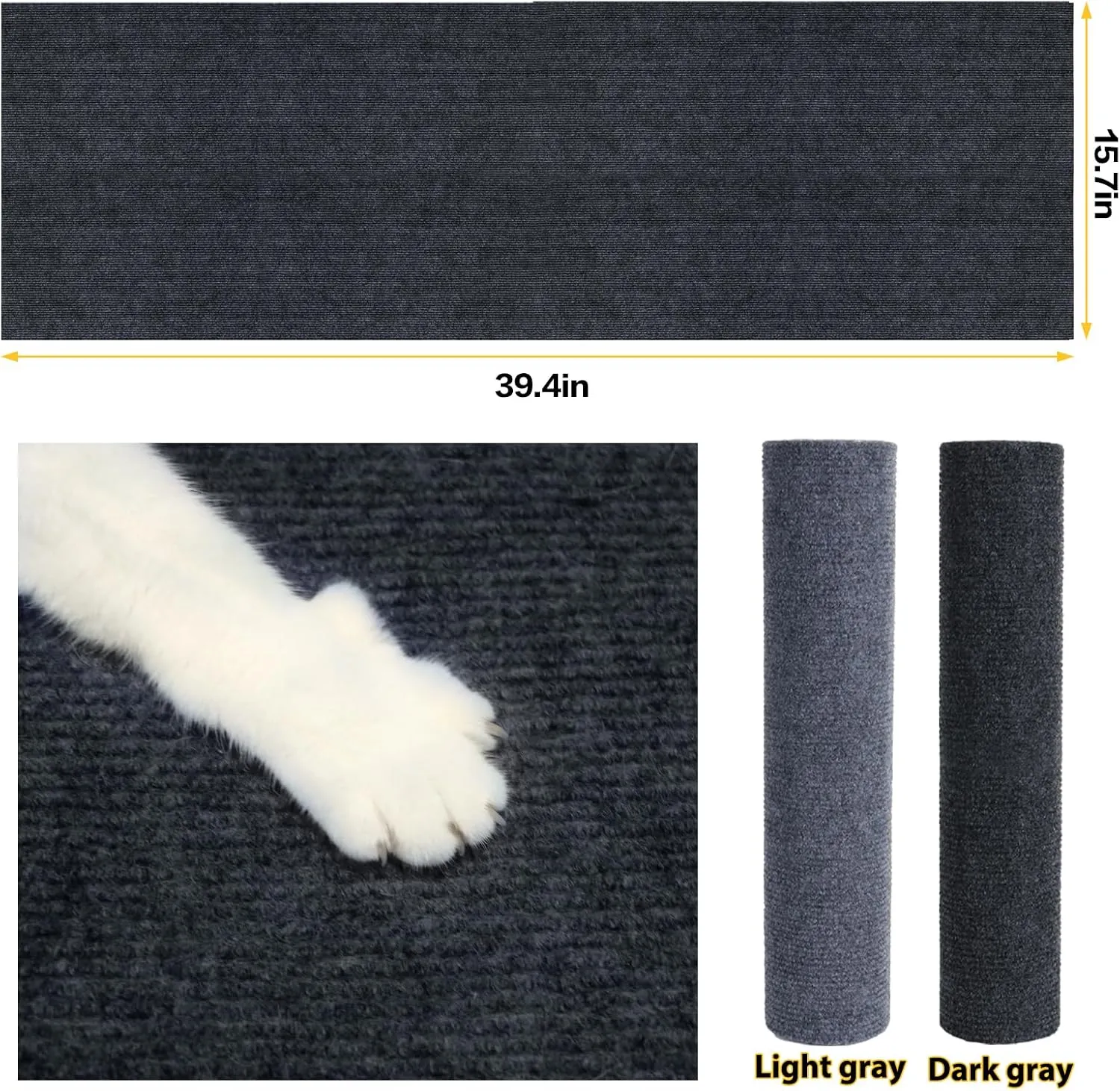Cat Scratching Mat 39.3"x15.7" Trimmable Self-Adhesive Carpet DIY Climbing Cat Scratcher for Replacement Pads Covering Posts Furniture Protection
