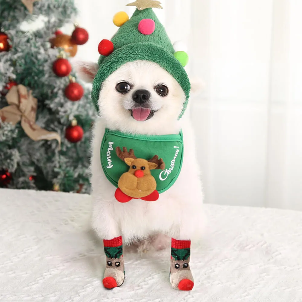 Christmas Reindeer Outfit Bib Hat Sock Shoes Accessories Set
